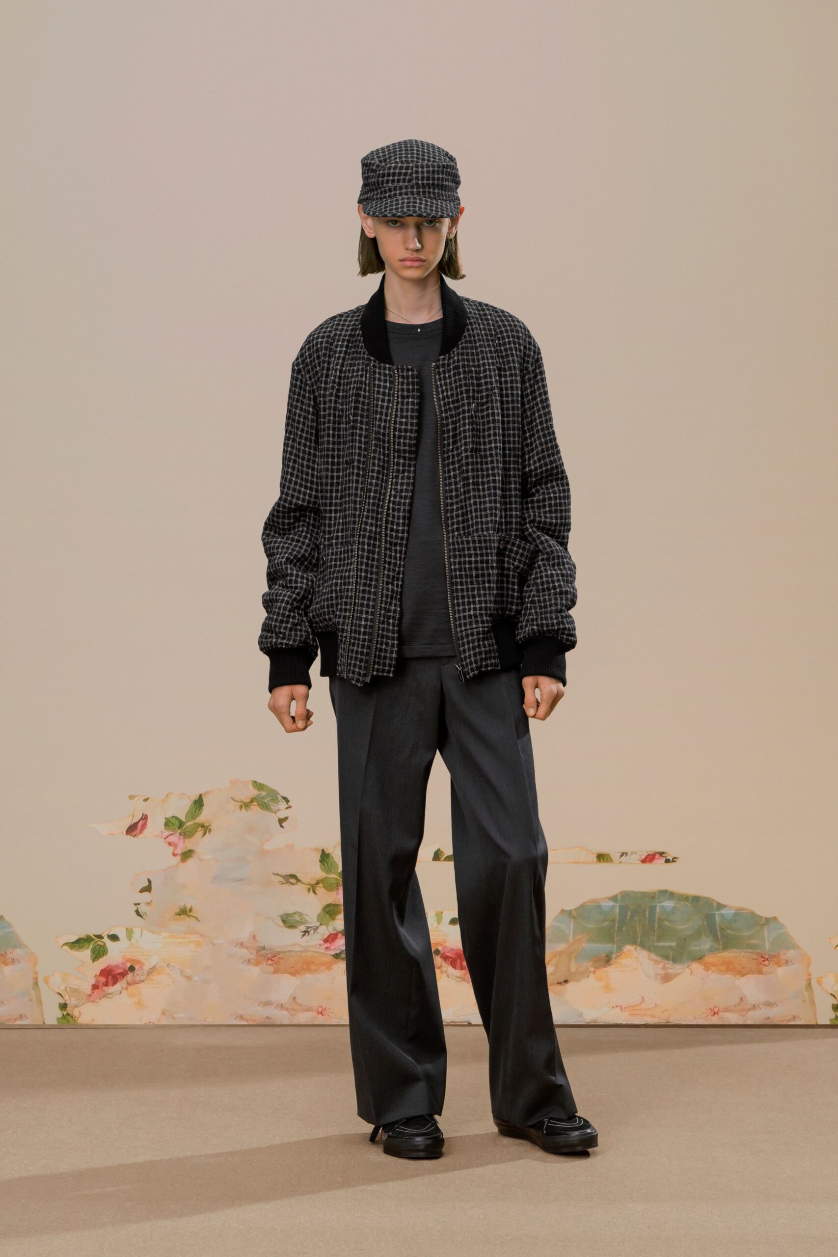 black checked hat