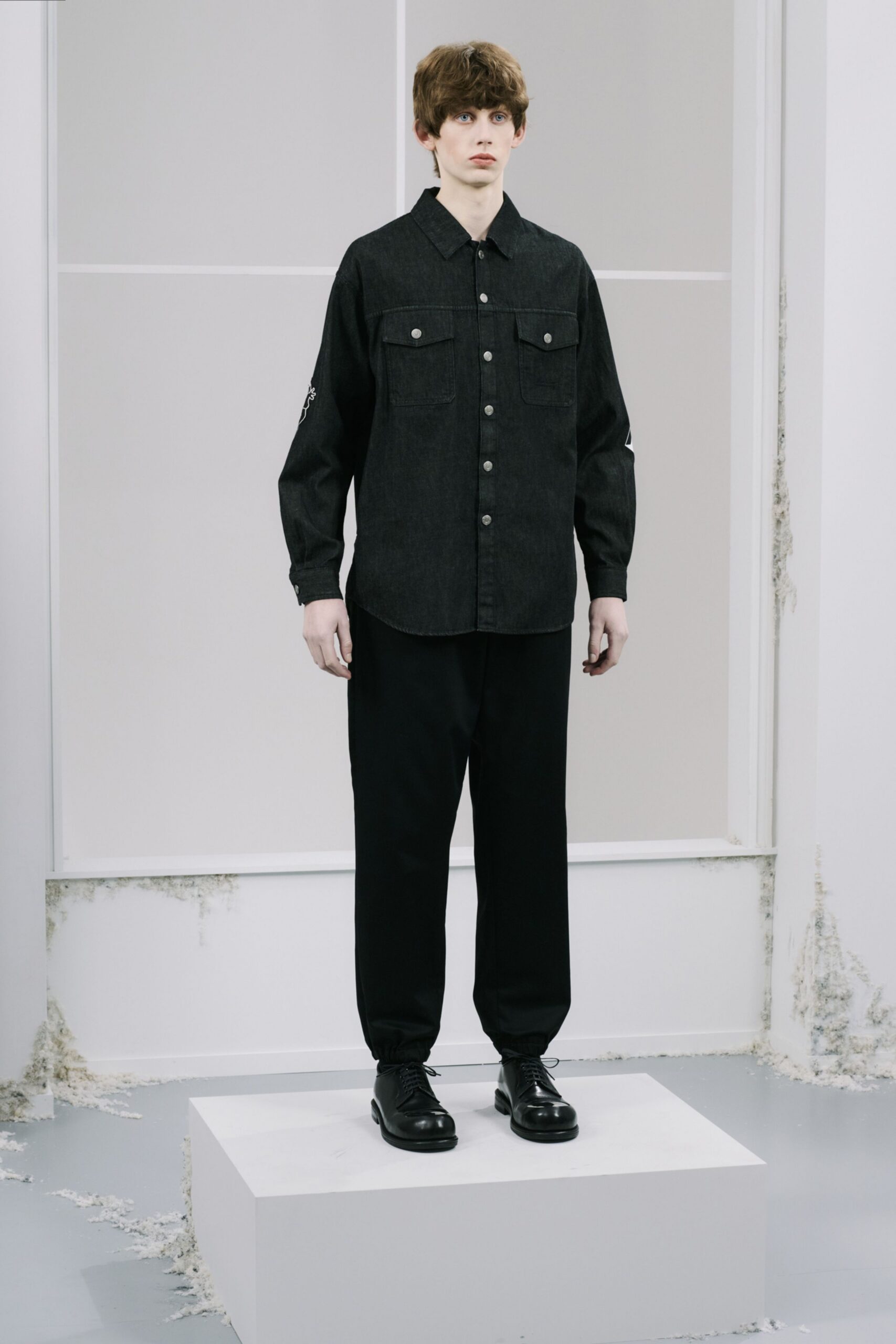 black denim shirt and pants