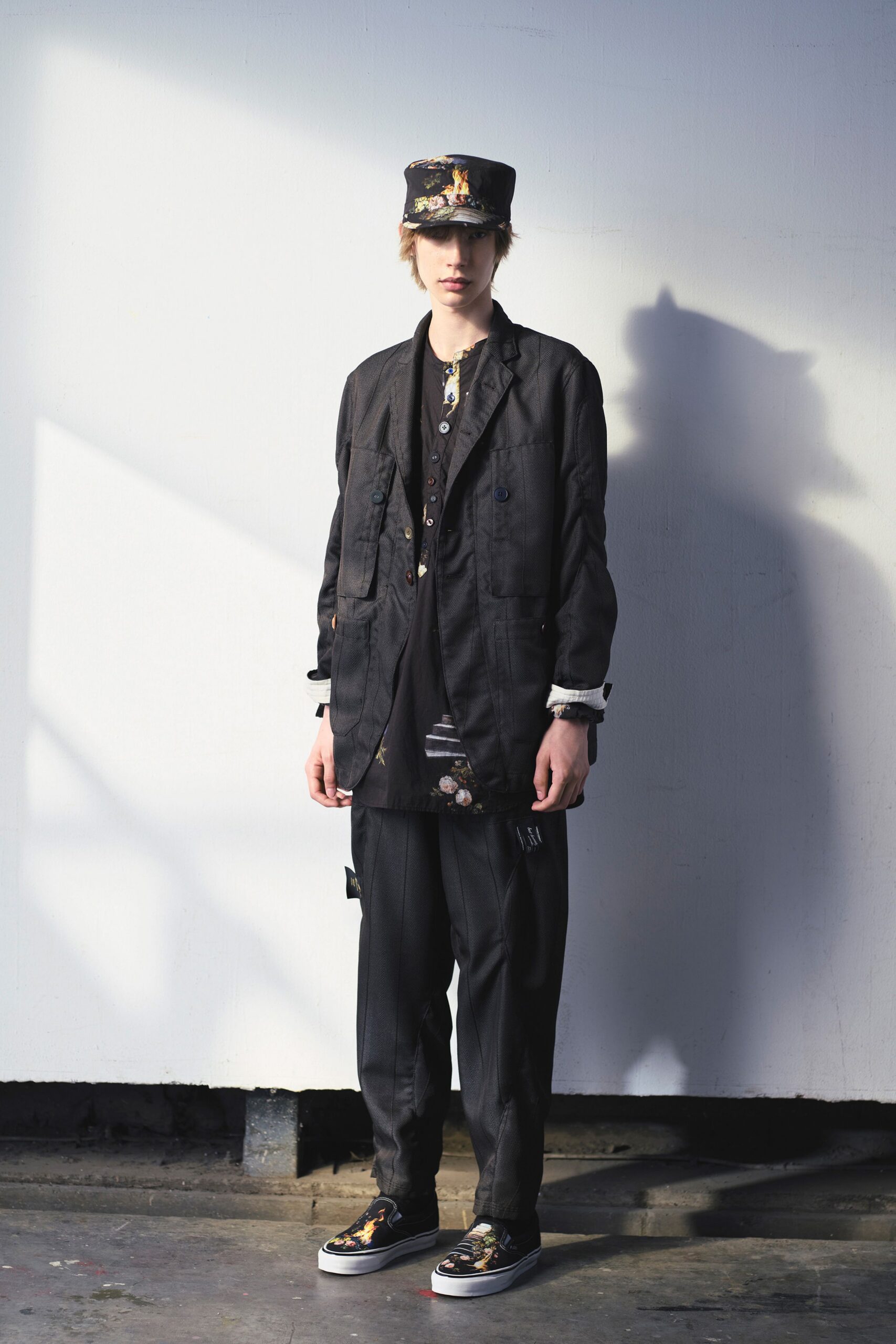 black relaxed jacket with wide-leg pants