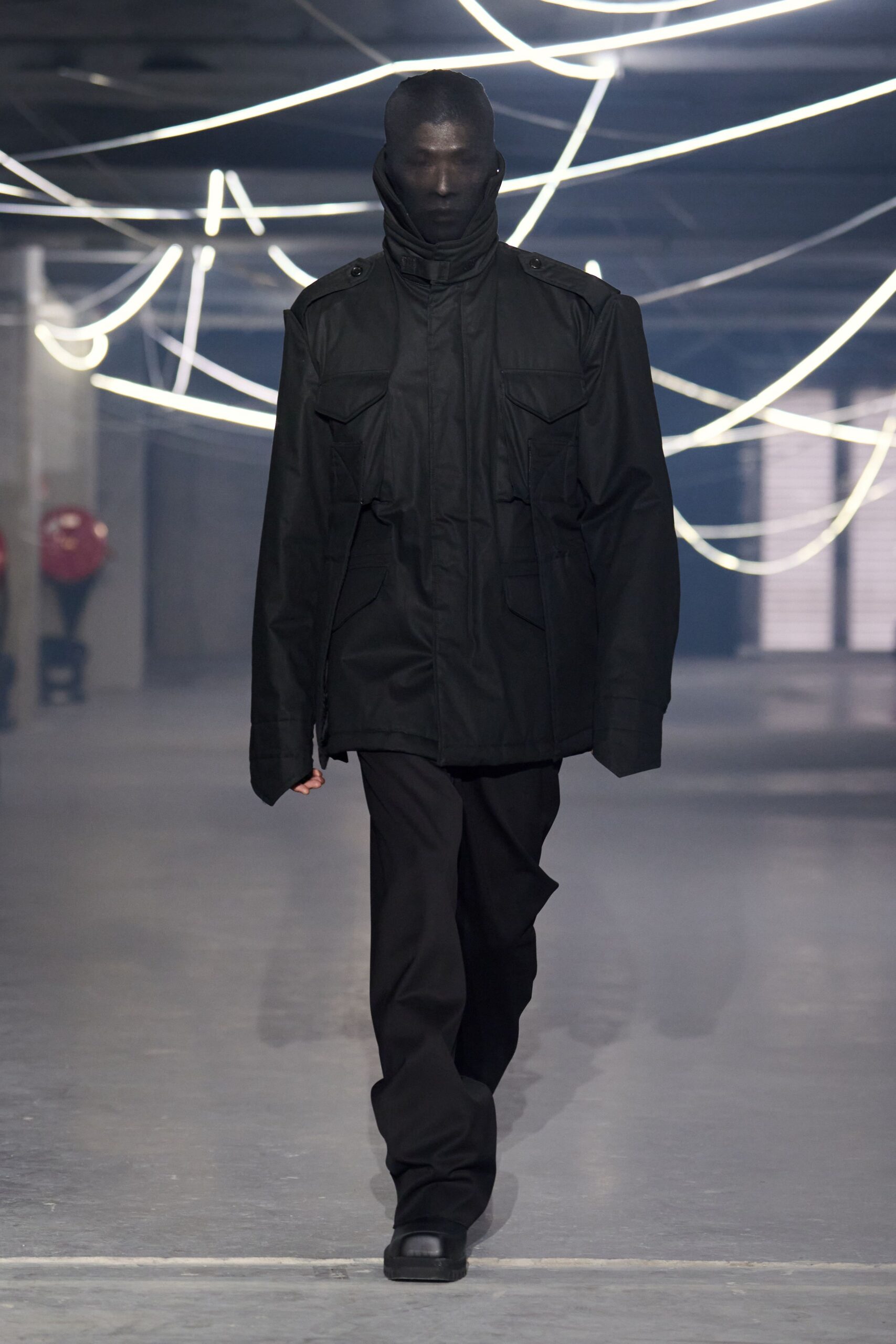 black oversized jacket with relaxed pants