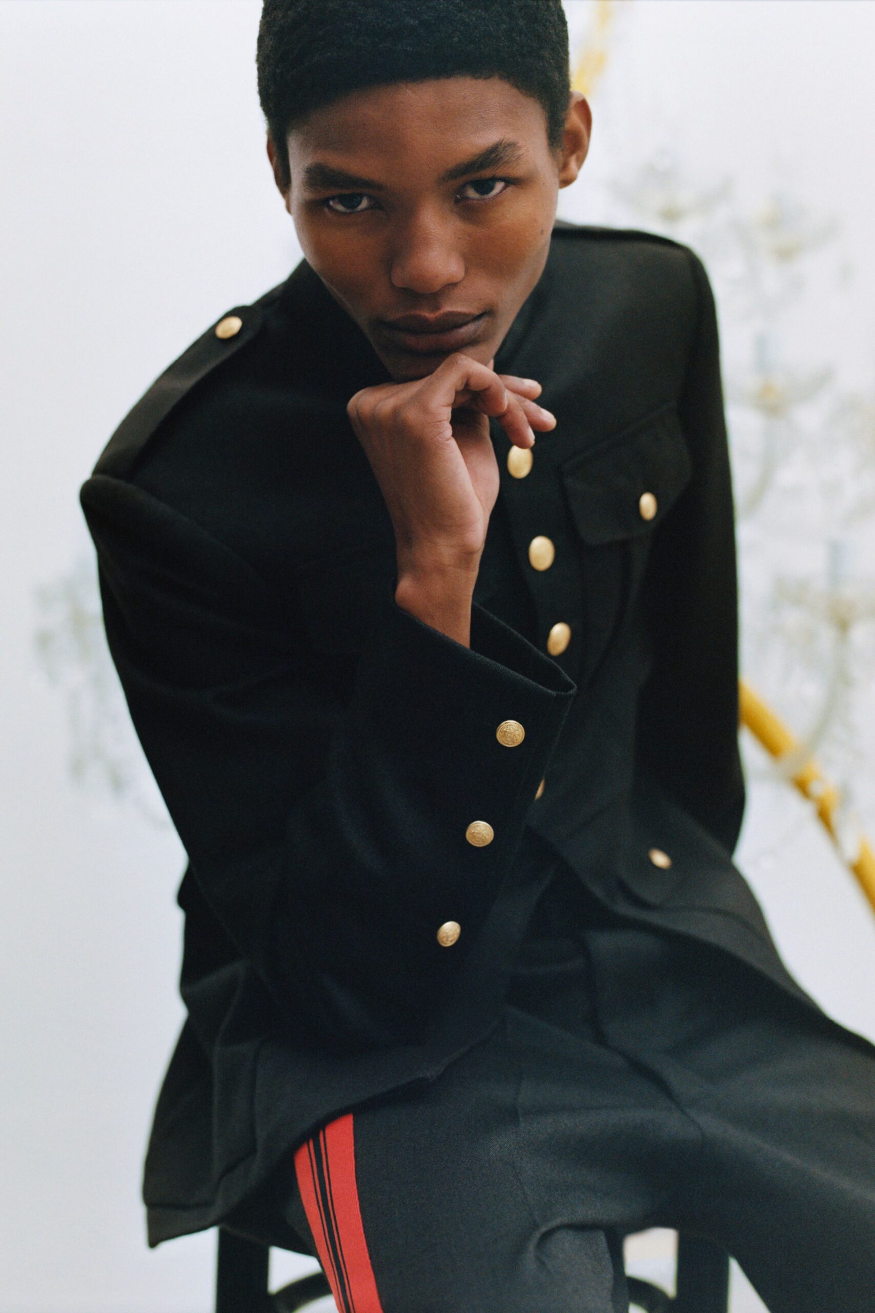 black structured blazer and slim pants