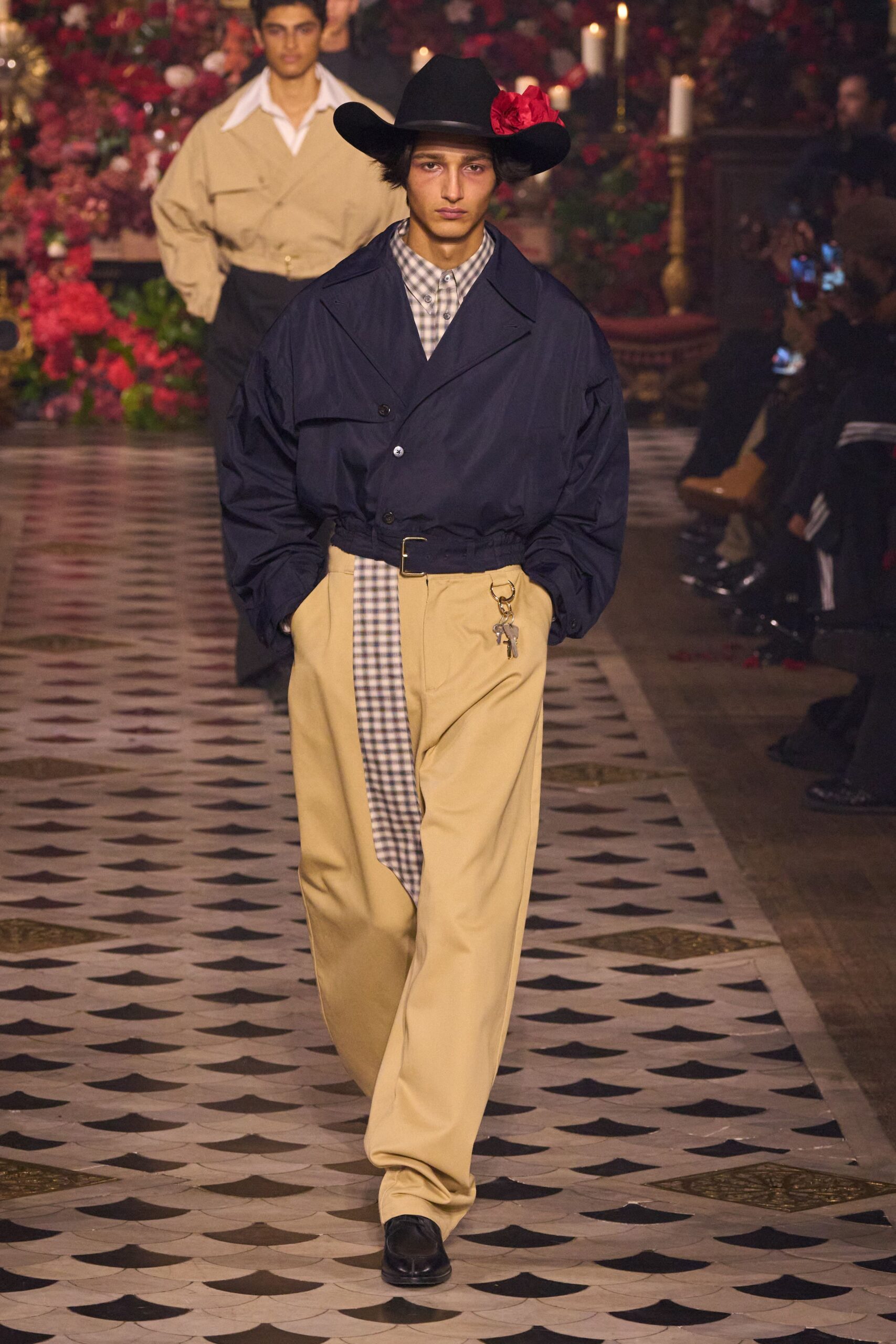 navy jacket with checked shirt