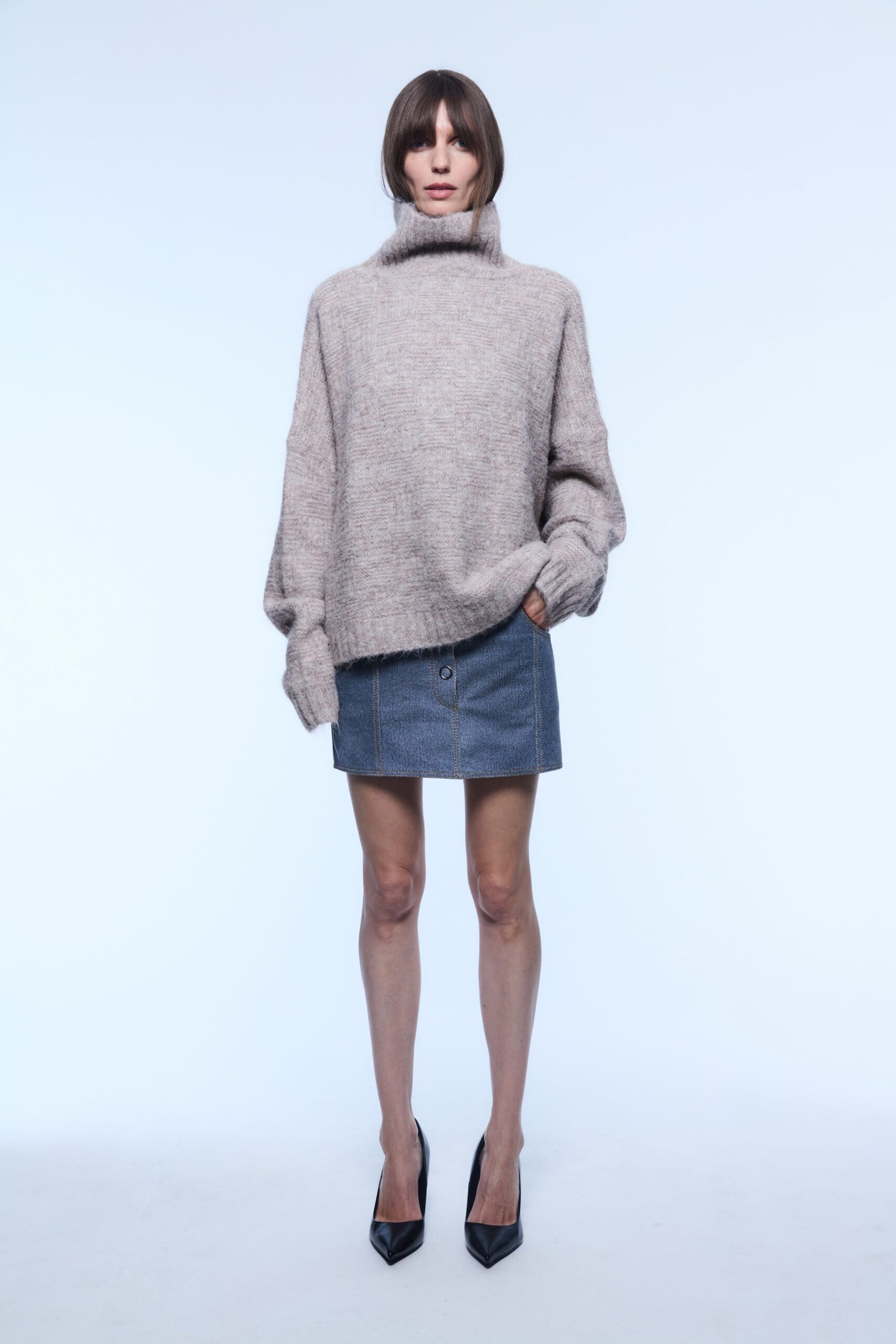 beige wool long-sleeve turtleneck oversized sweater