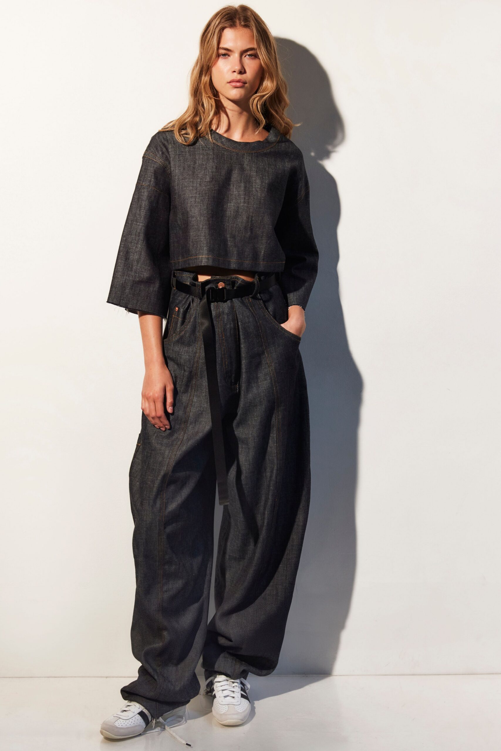 black denim relaxed wide-leg pants