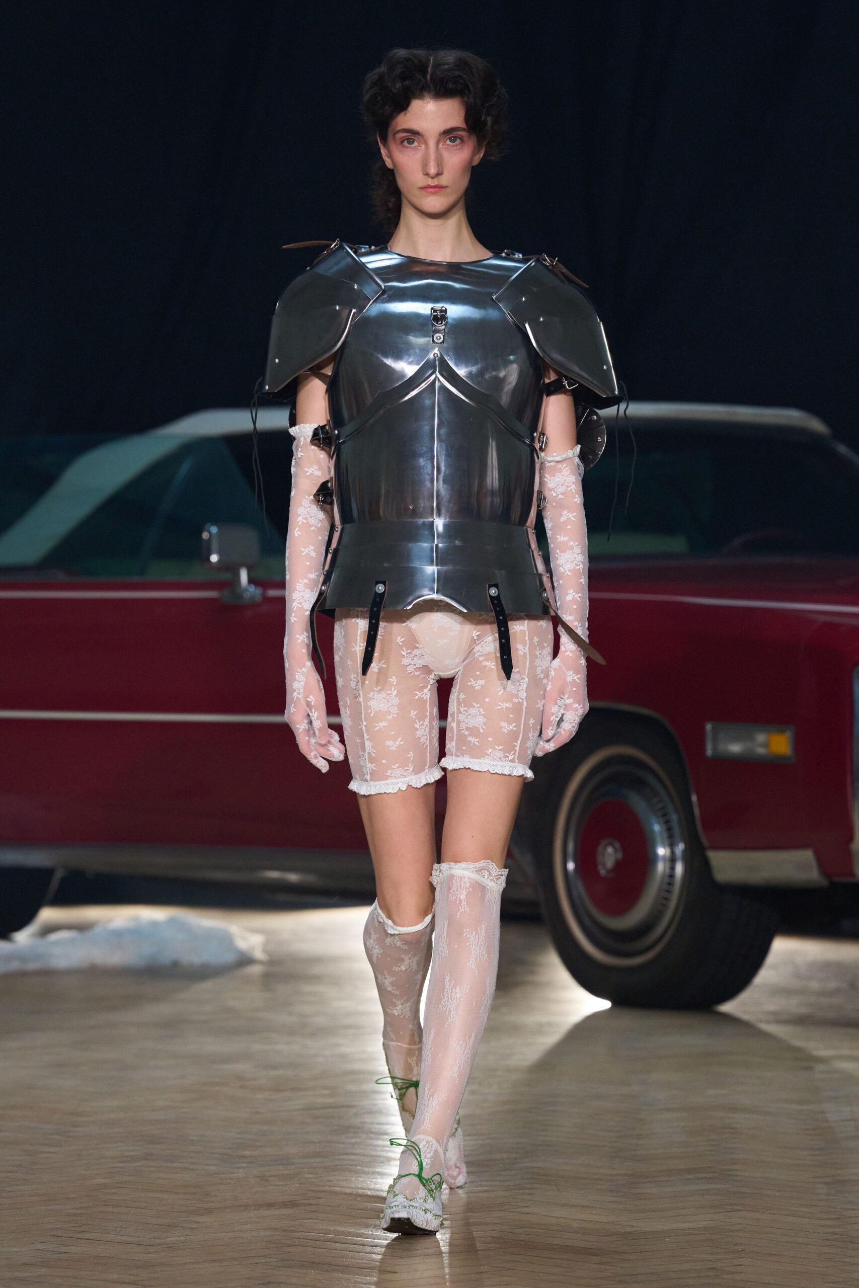gray metallic structured corset