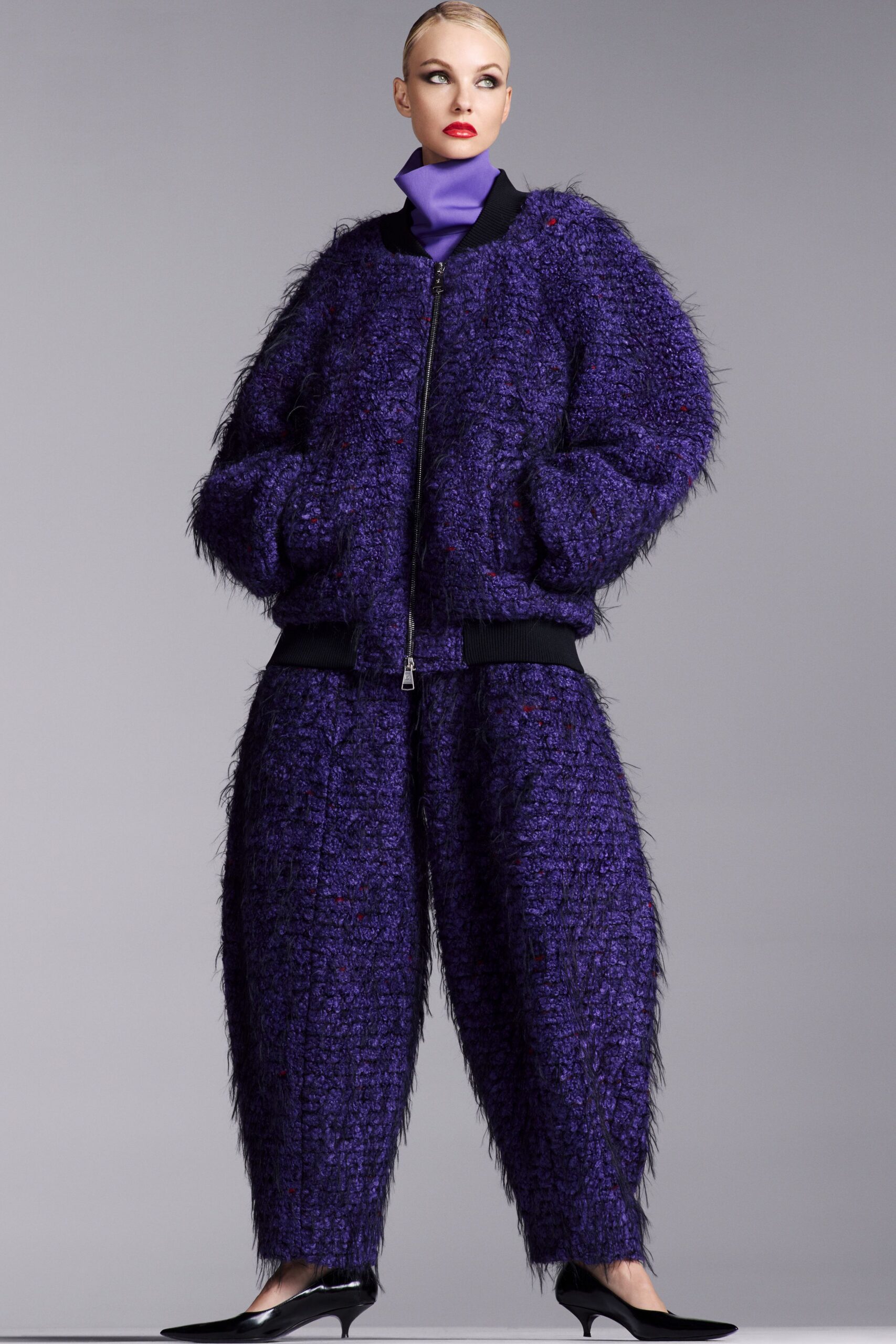 purple fur relaxed wide-leg pants