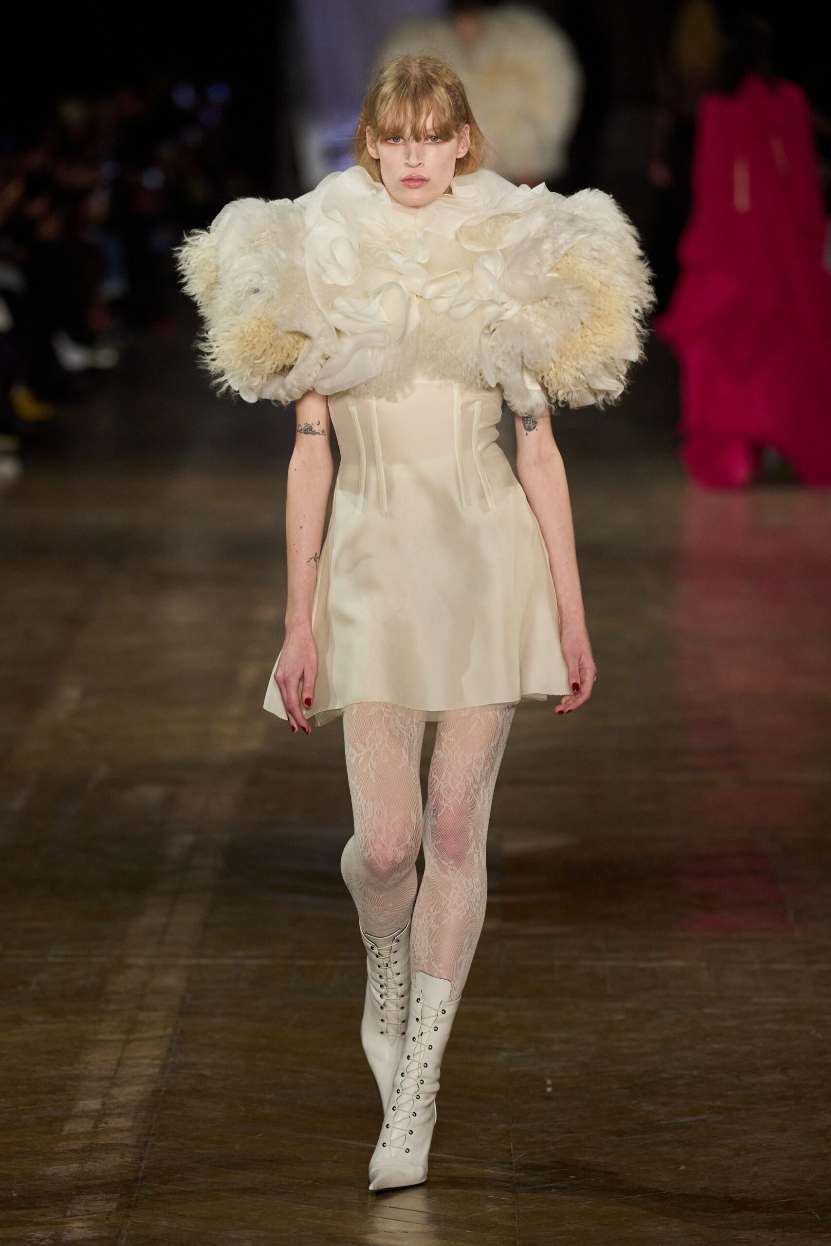white fur oversized layered coat