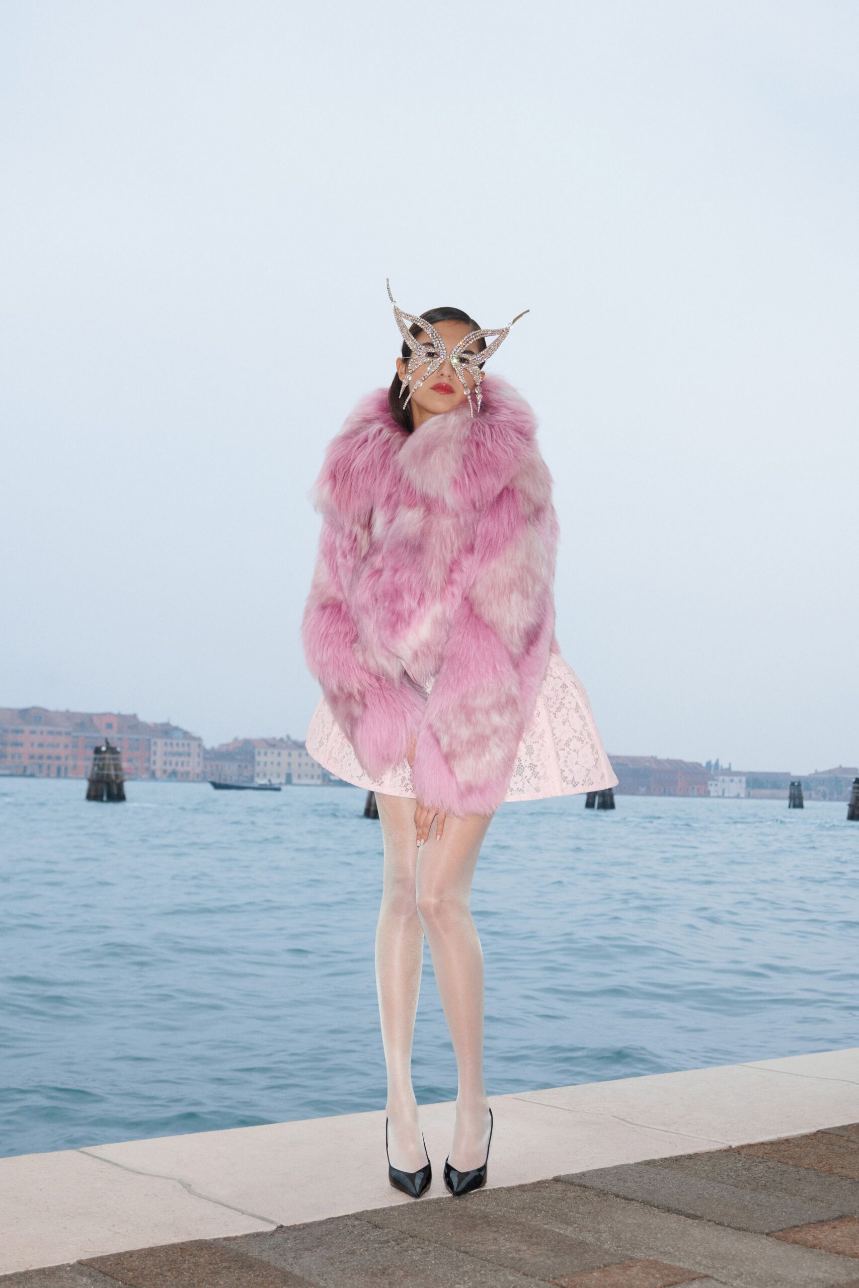 pink fur oversized coat