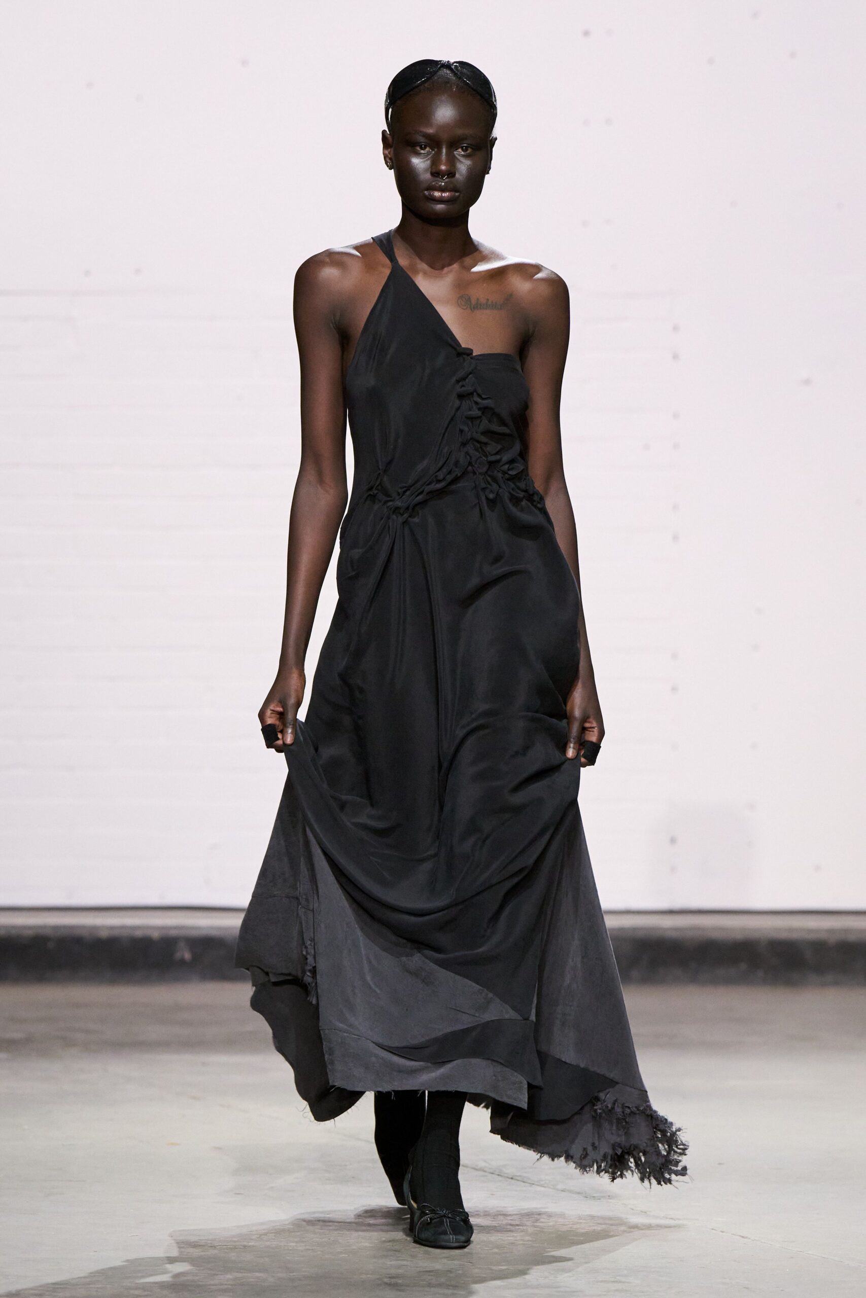 black silk sleeveless dress
