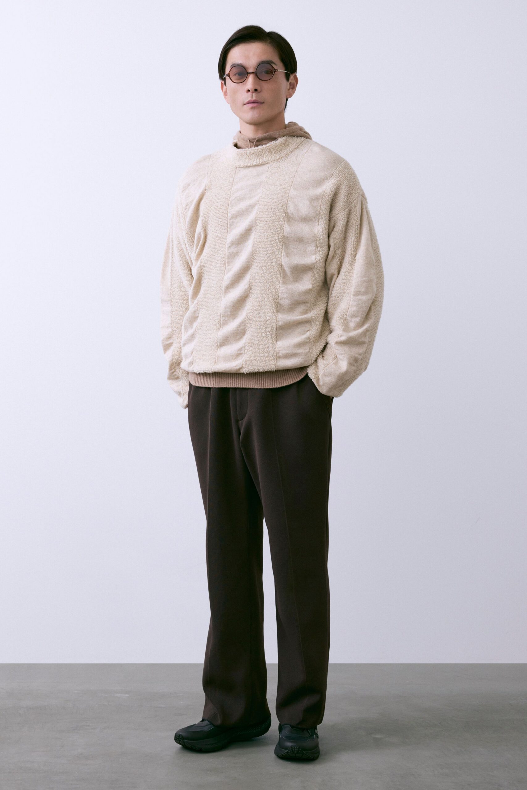 beige relaxed hoodie with brown pants