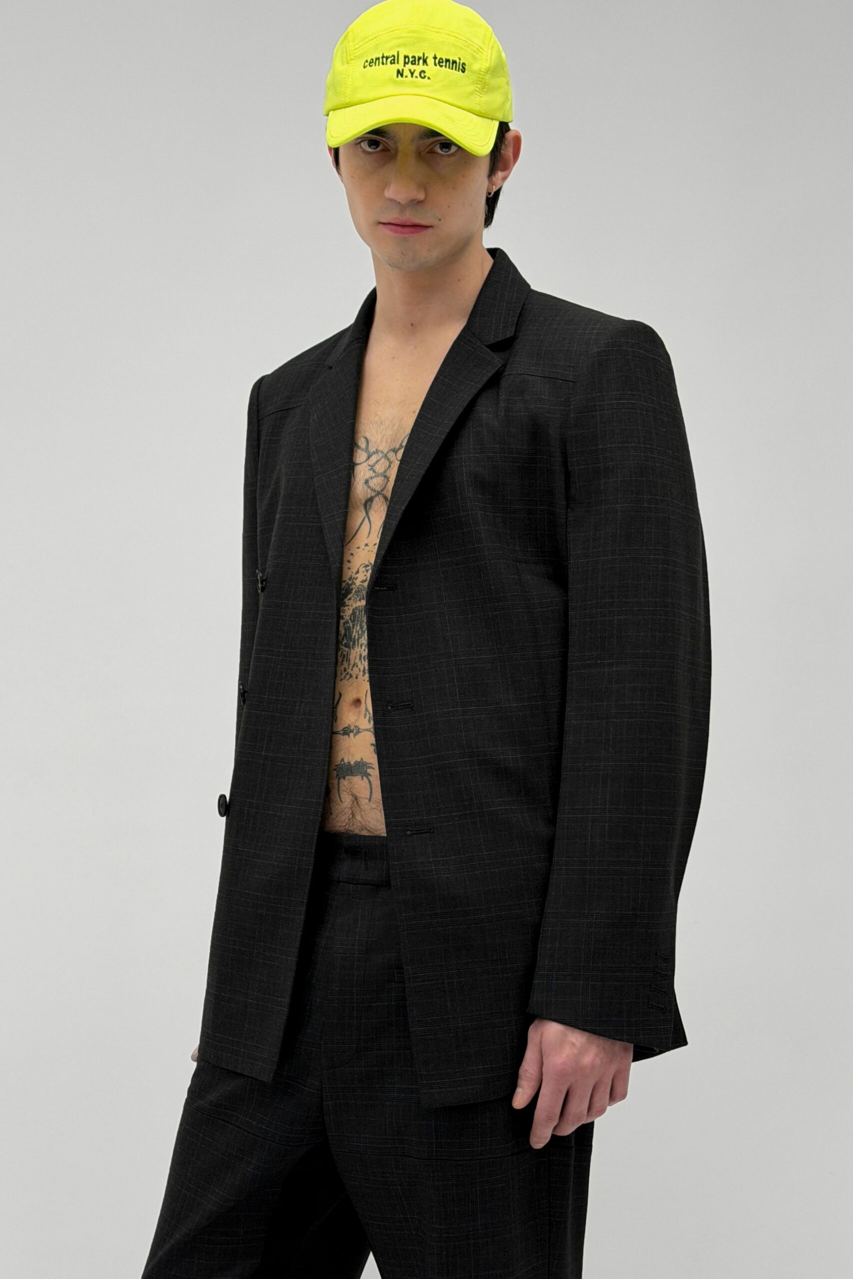 black blazer and tailored pants