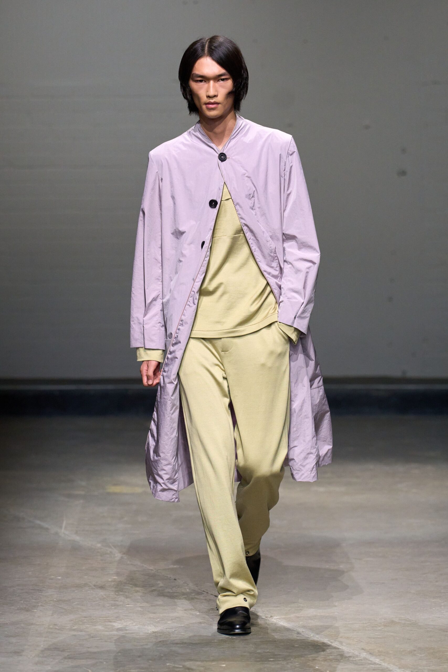 lavender coat yellow top and pants