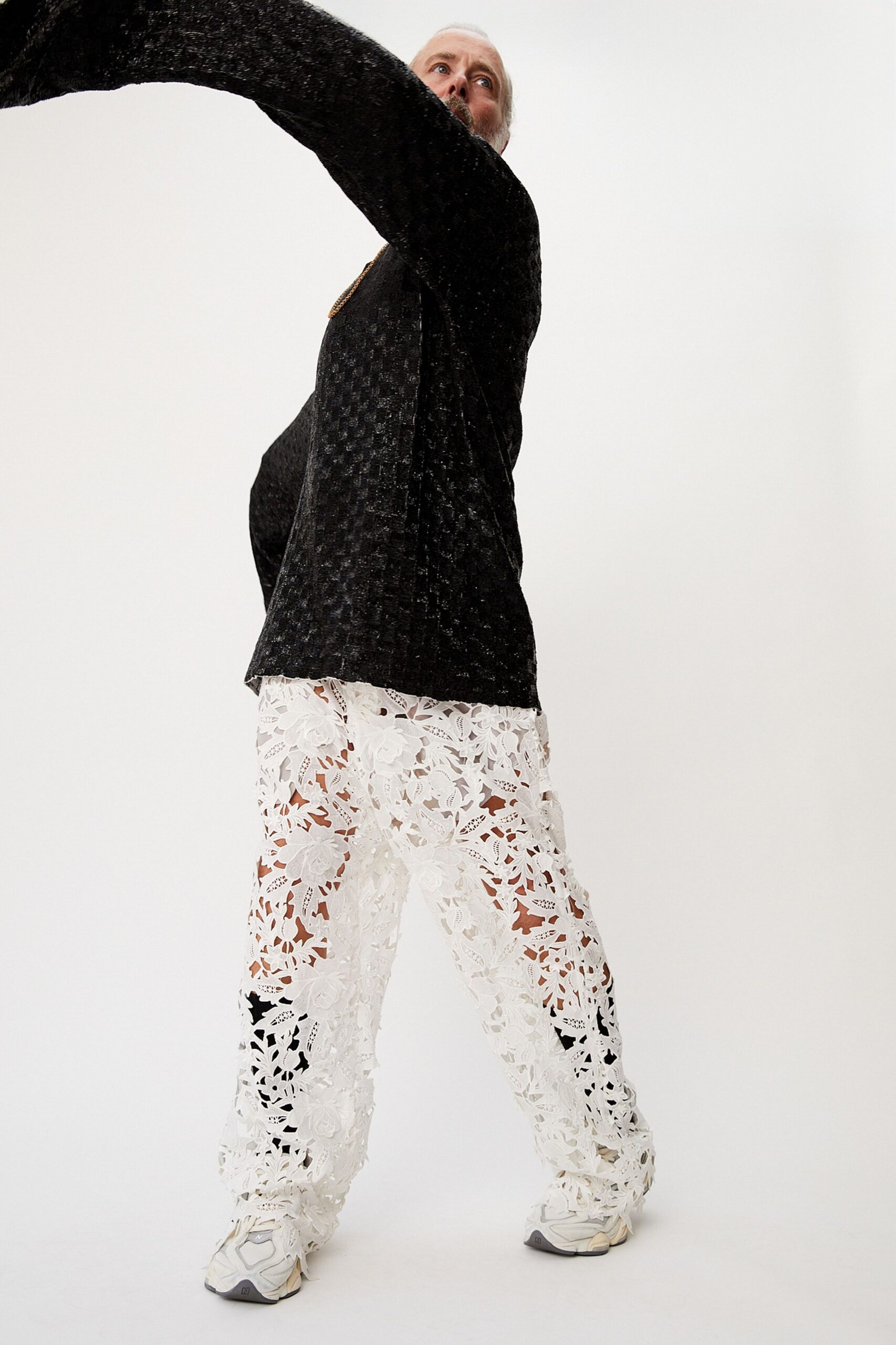black cotton long-sleeve relaxed textured top