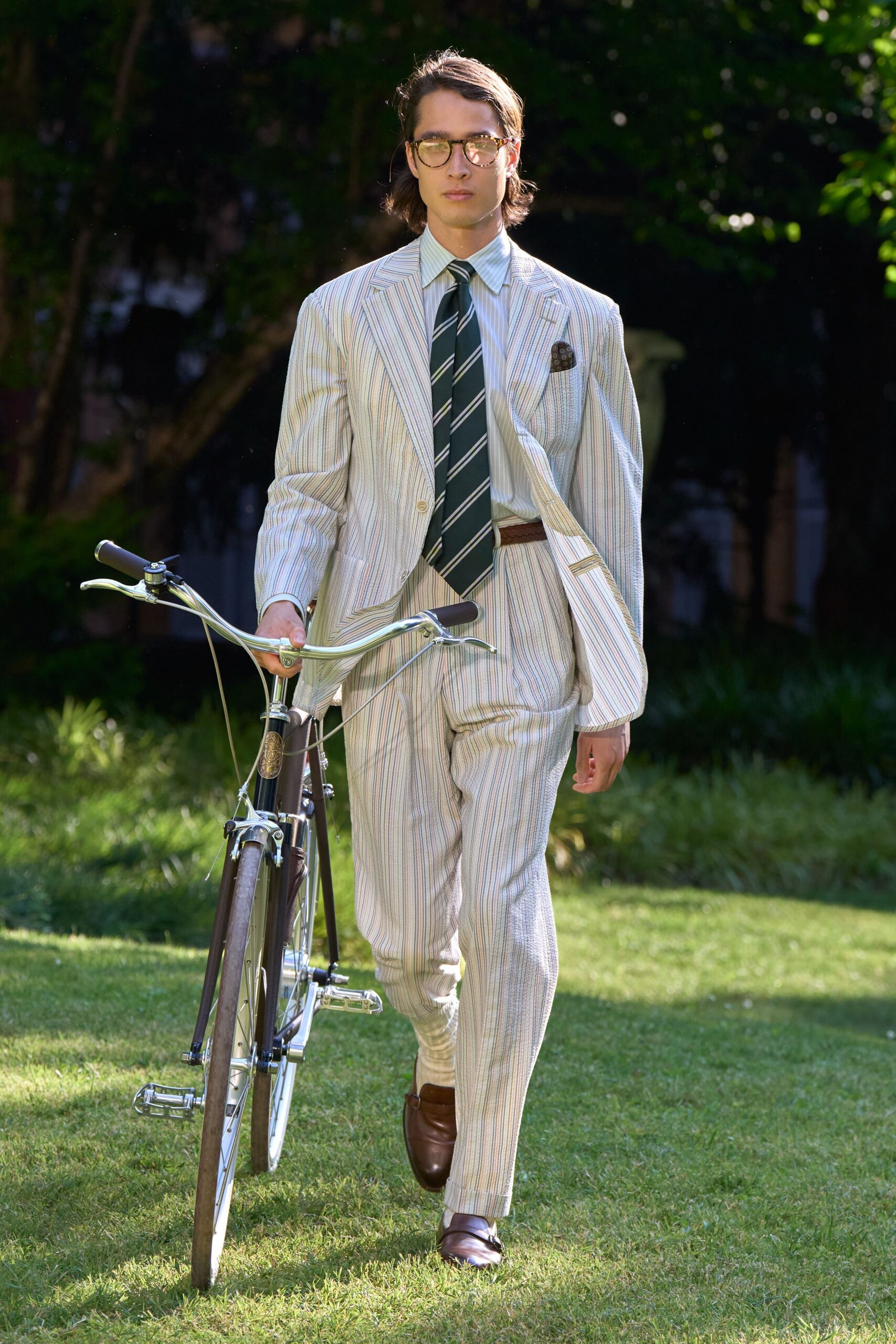 striped tailored suit with tie