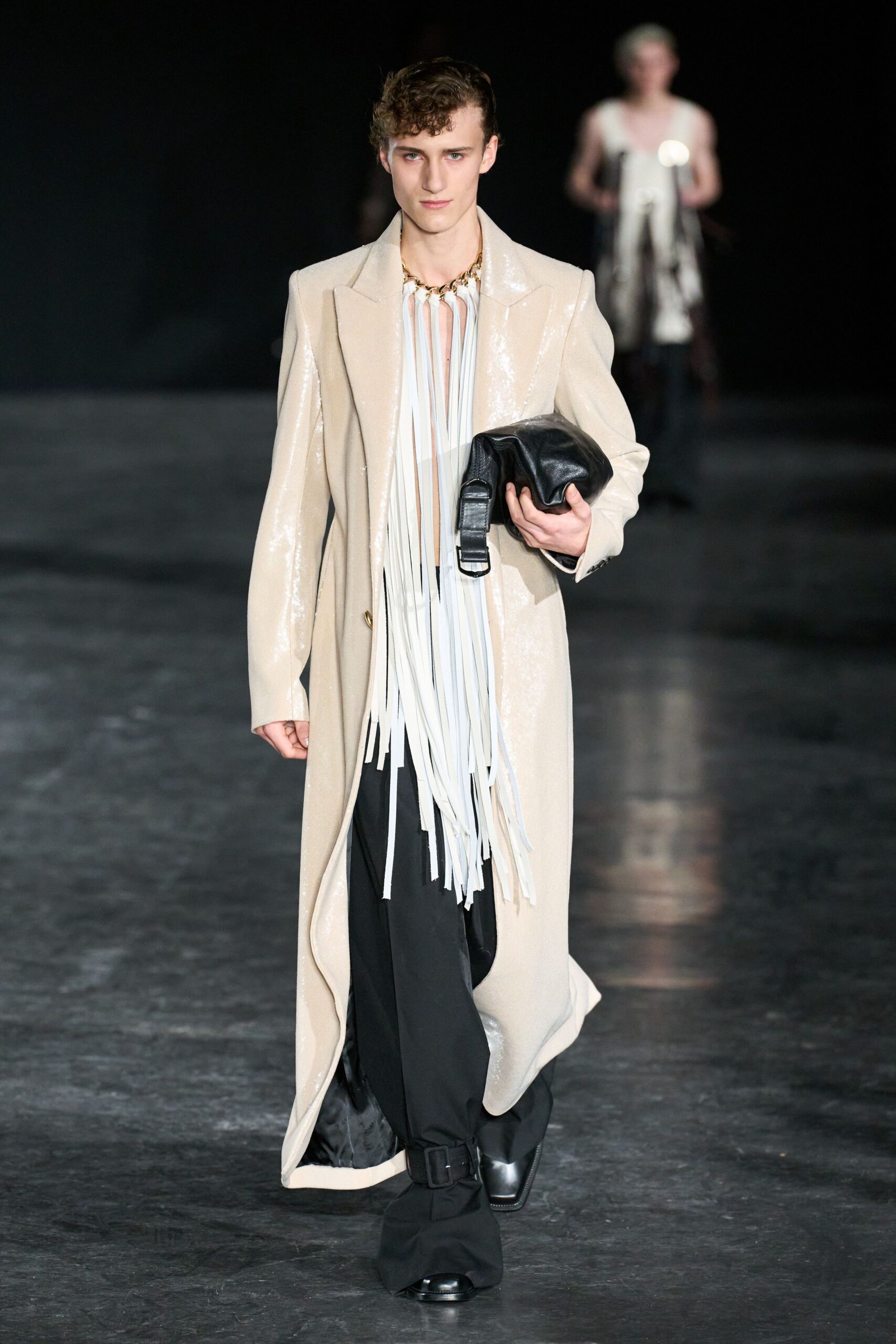 beige silk fringed coat
