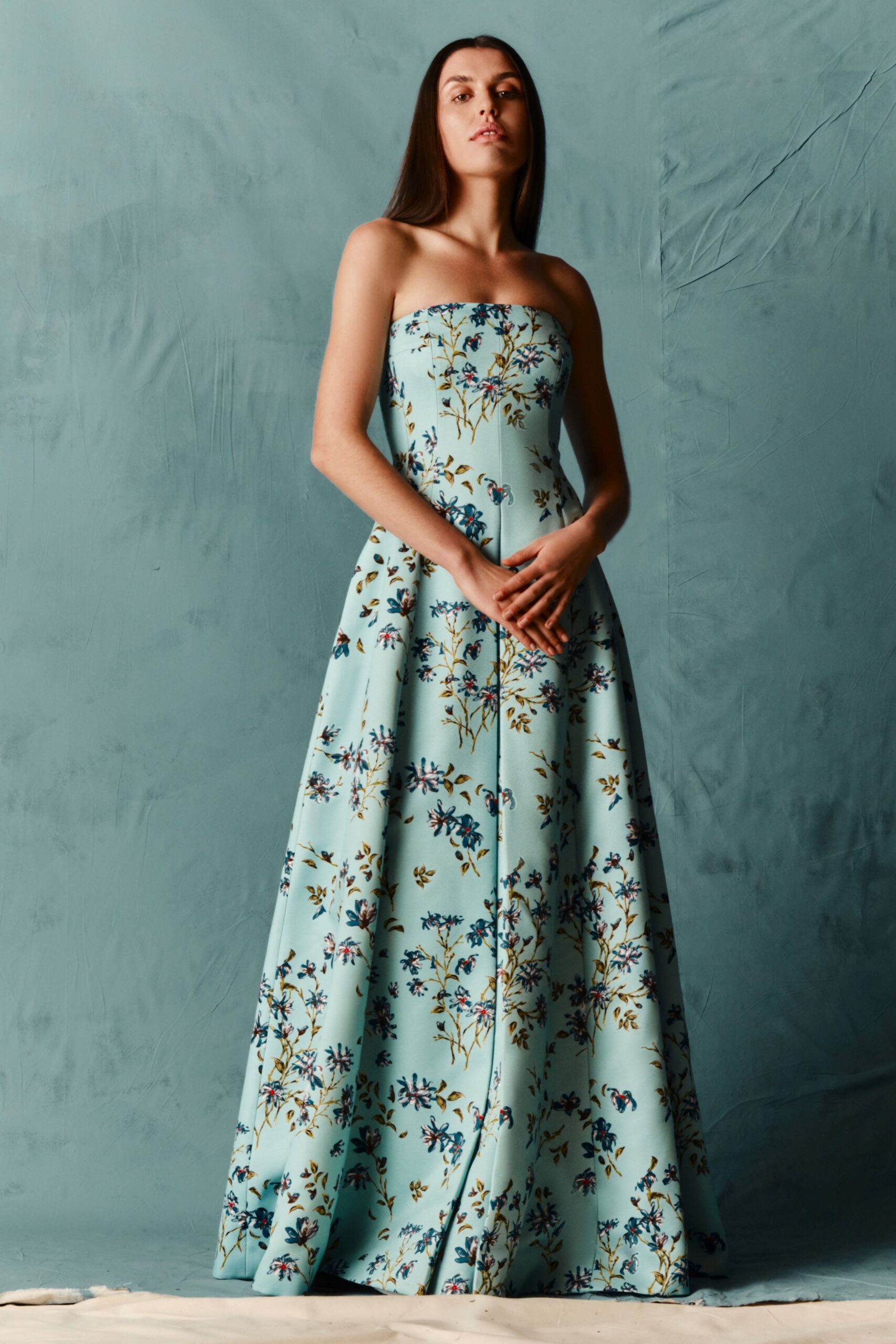floral strapless maxi gown