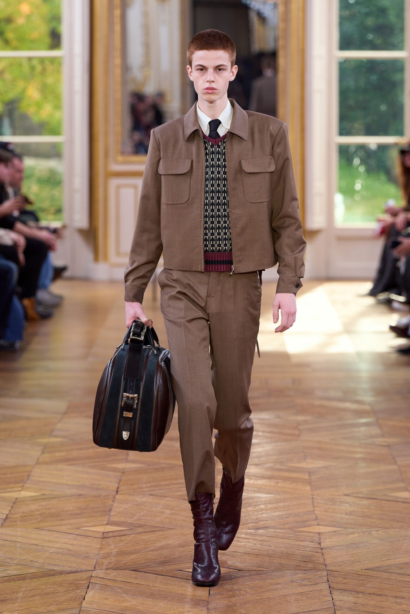 brown cotton long-sleeve collared structured buttoned jacket