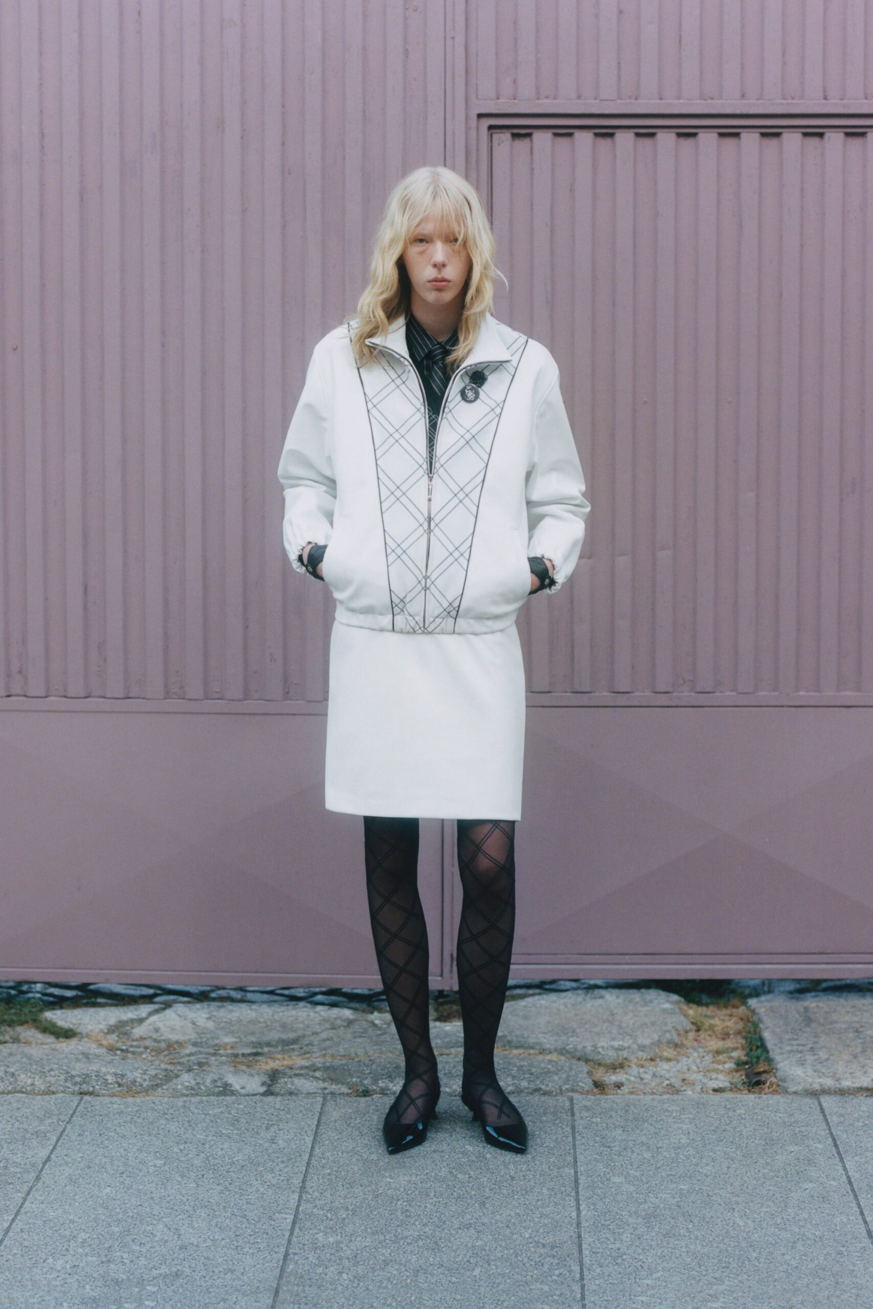 white jacket and skirt outfit