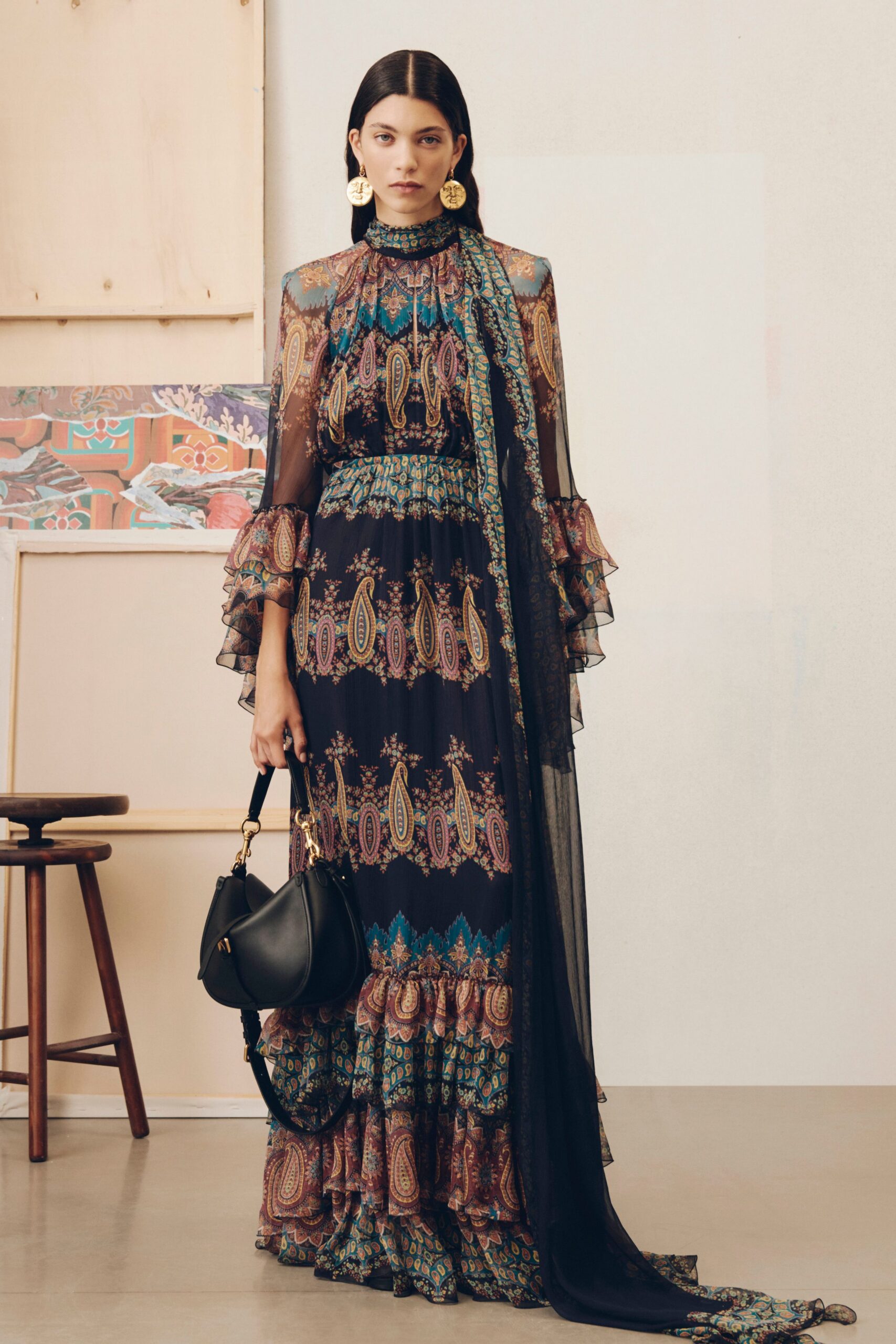 black multi-colored flowing gown