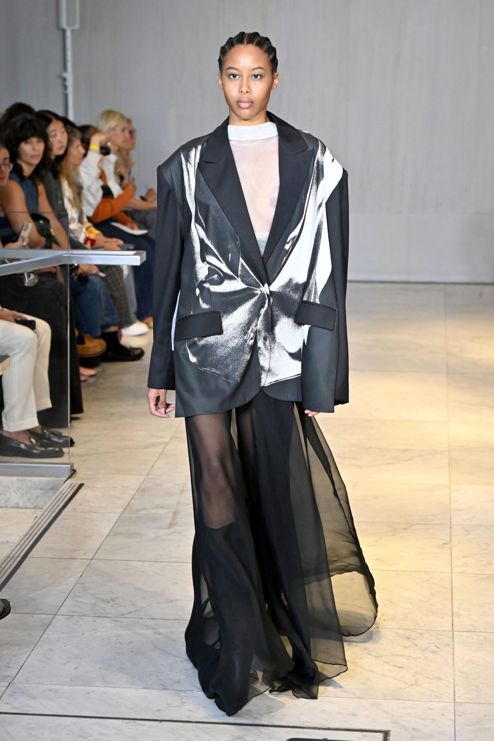 black silk fitted sheer pants