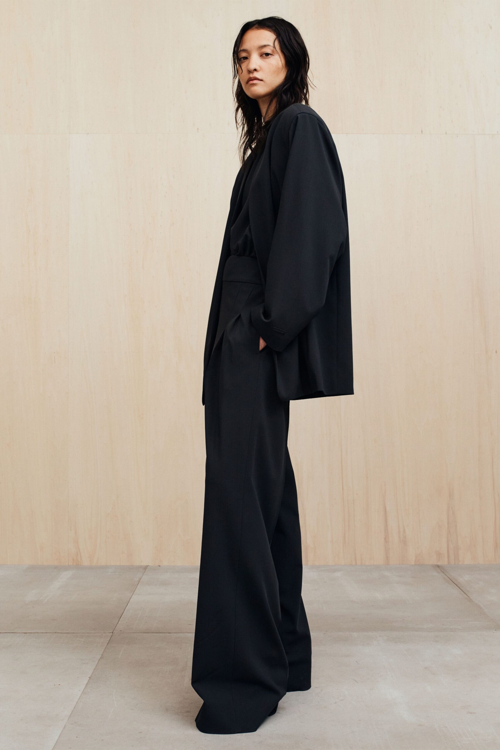 black relaxed blazer and pants