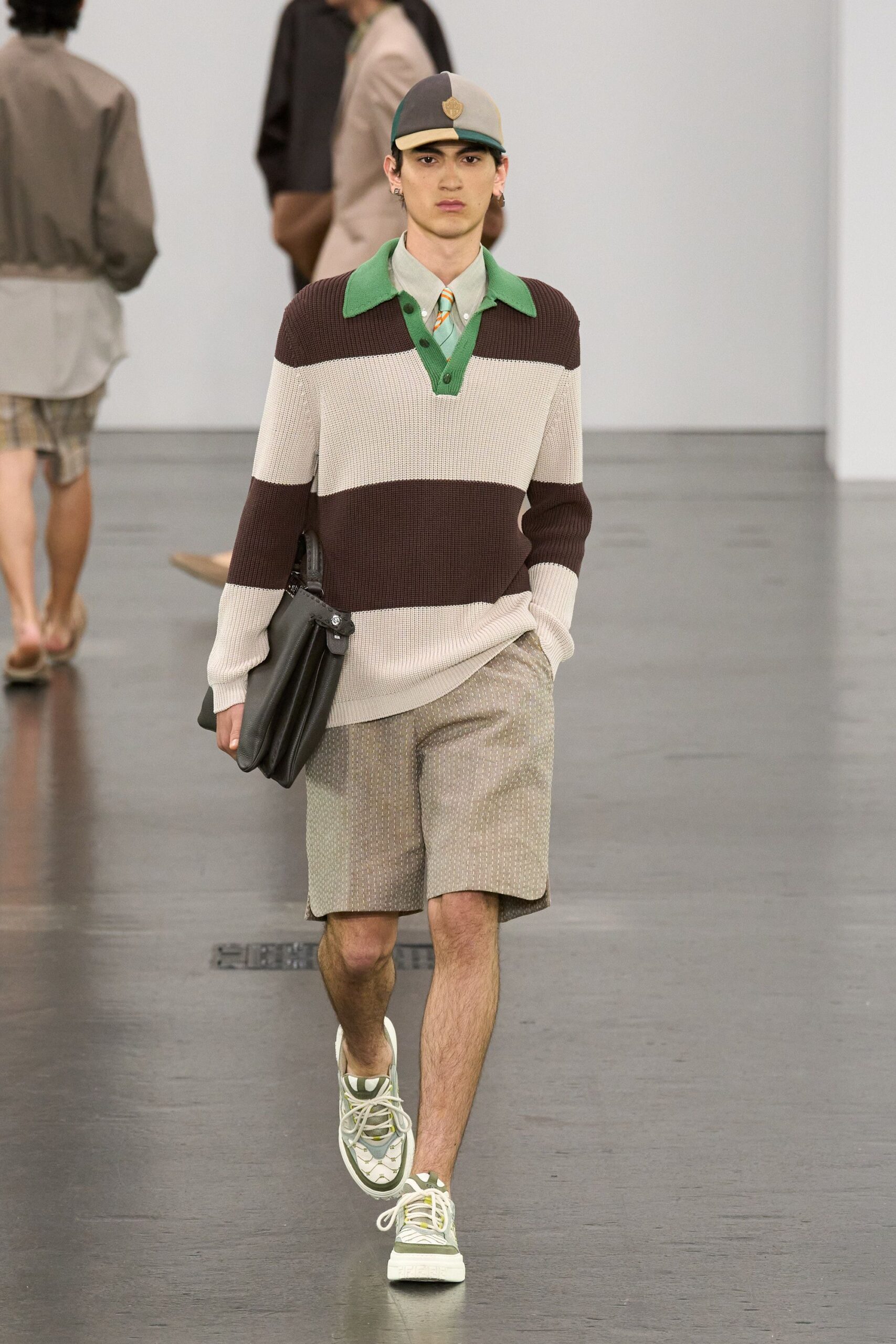 brown striped shirt with shorts