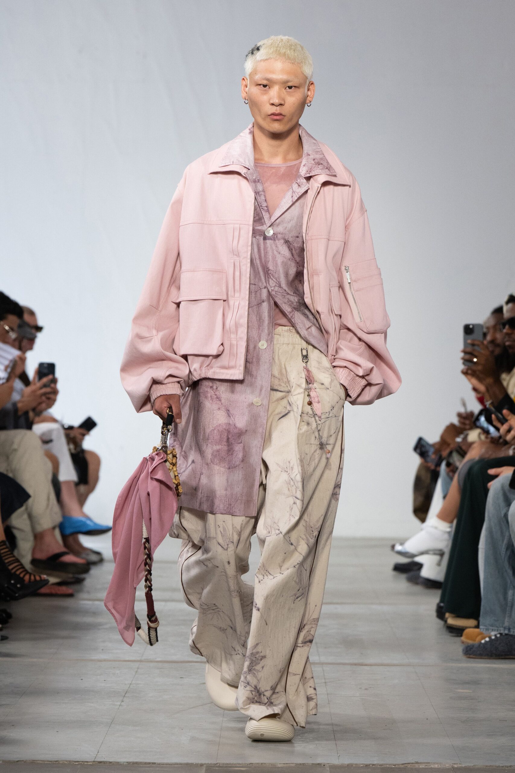 pink cotton long-sleeve oversized buttoned jacket