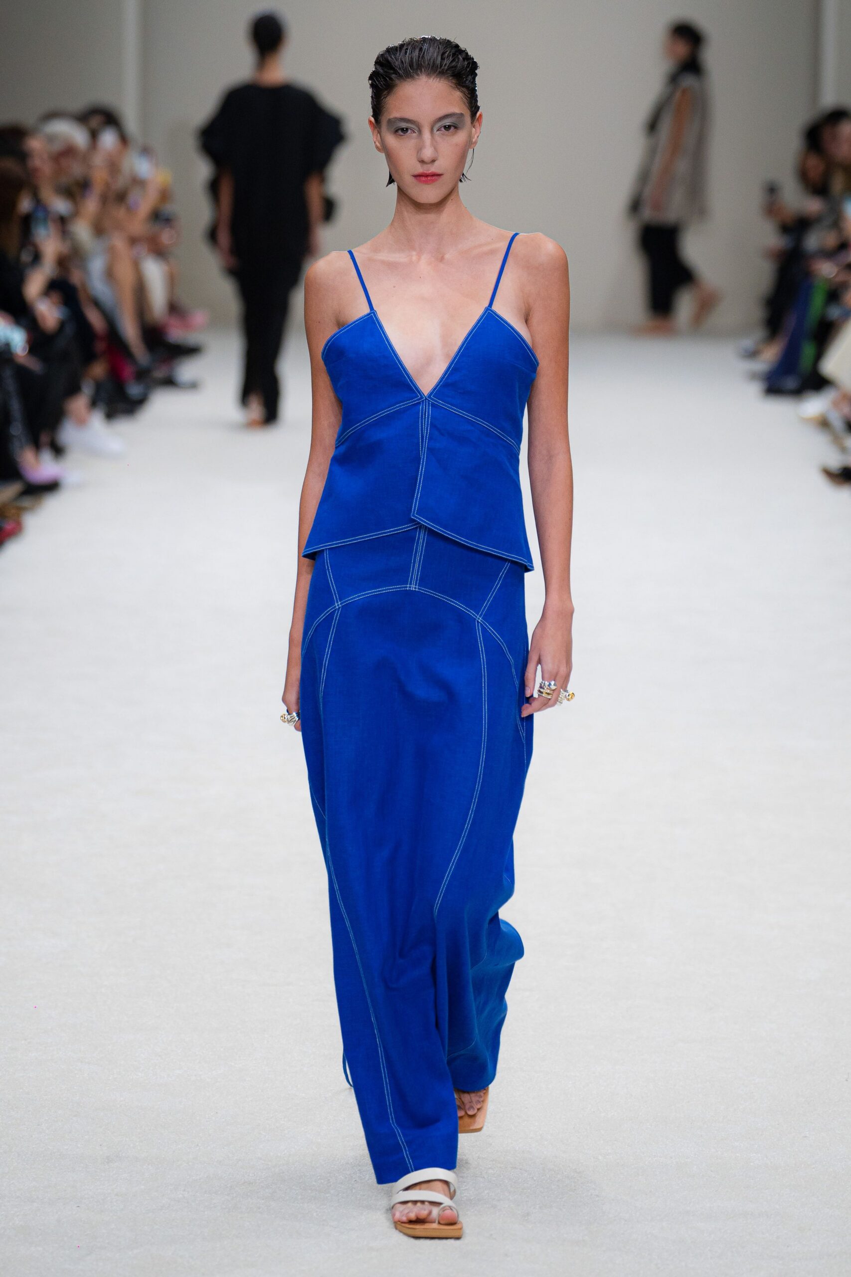 blue cotton sleeveless maxi dress