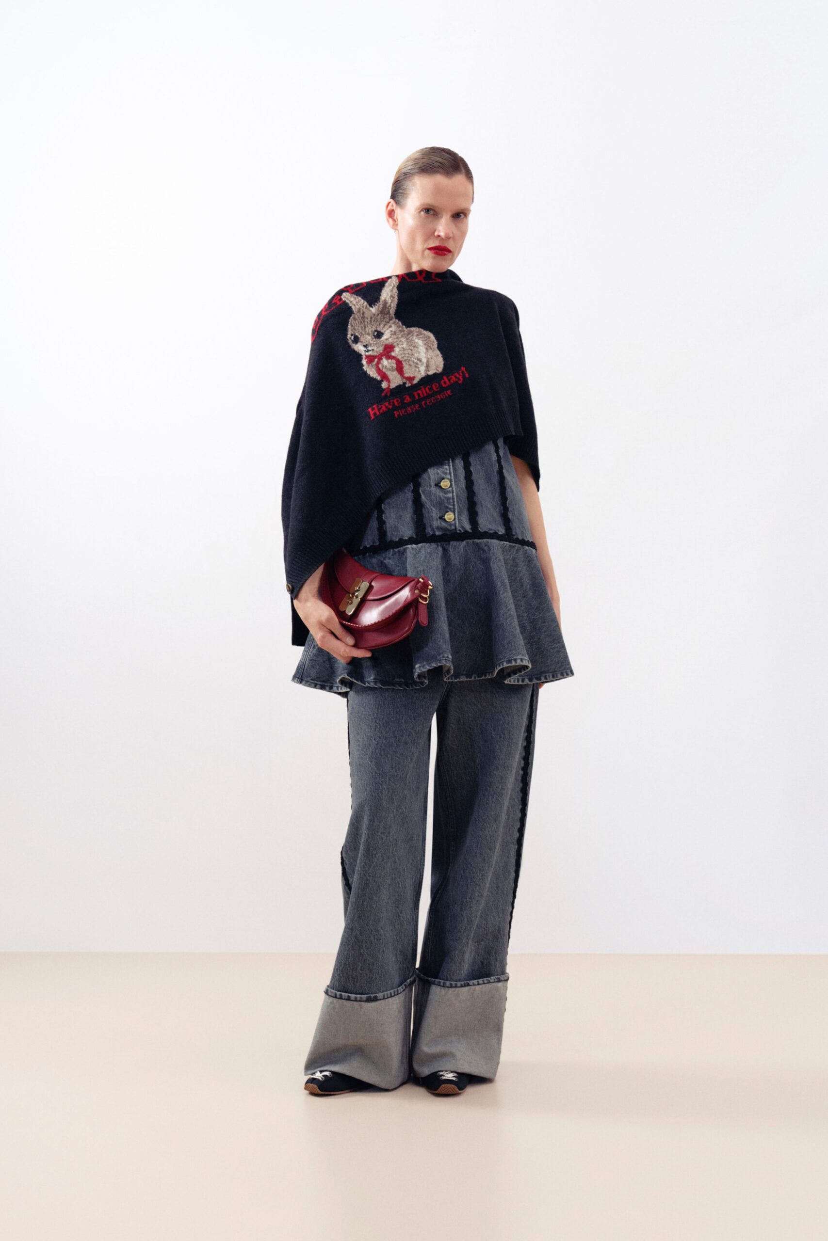 black cotton relaxed embroidered poncho