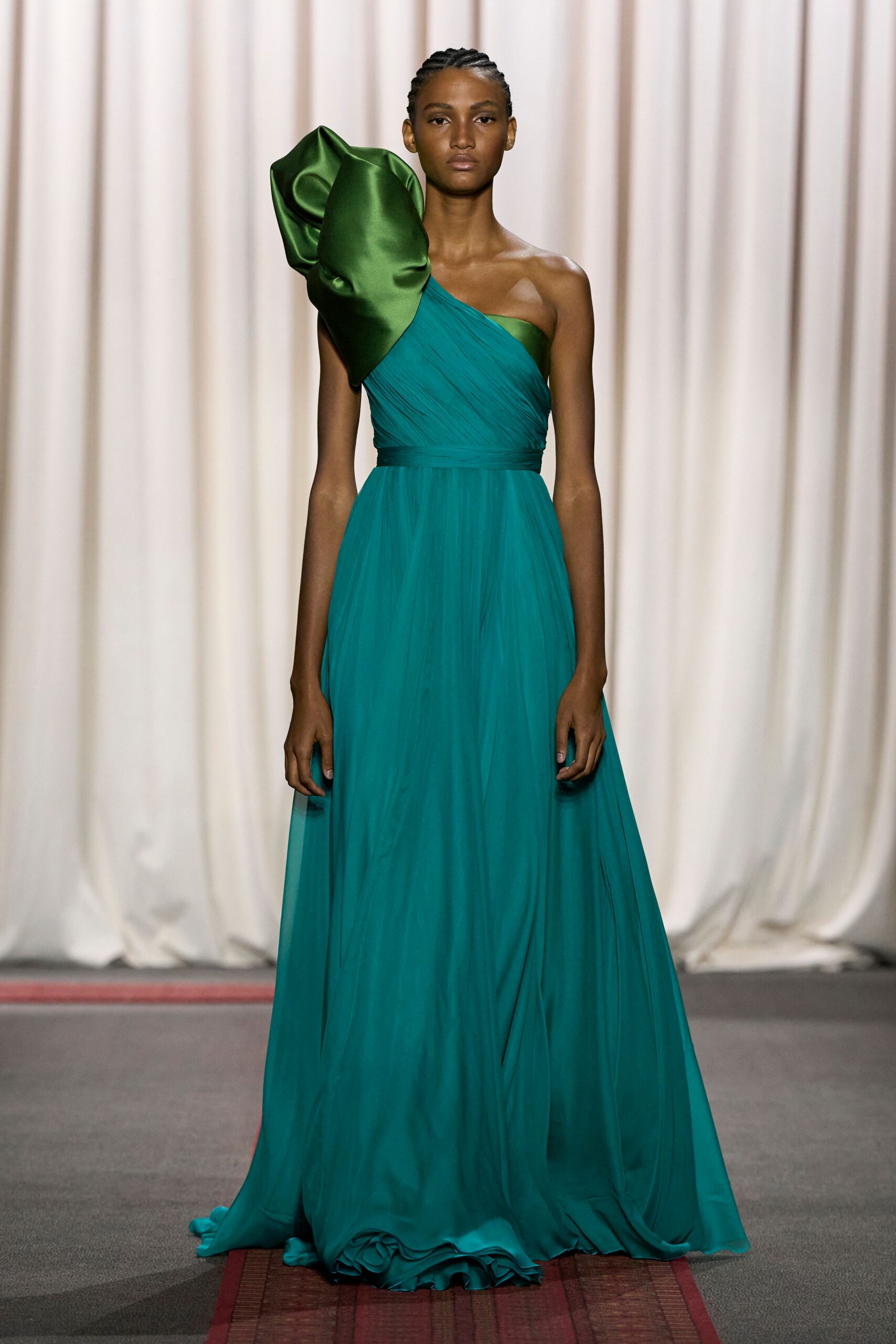 teal silk sleeveless gown