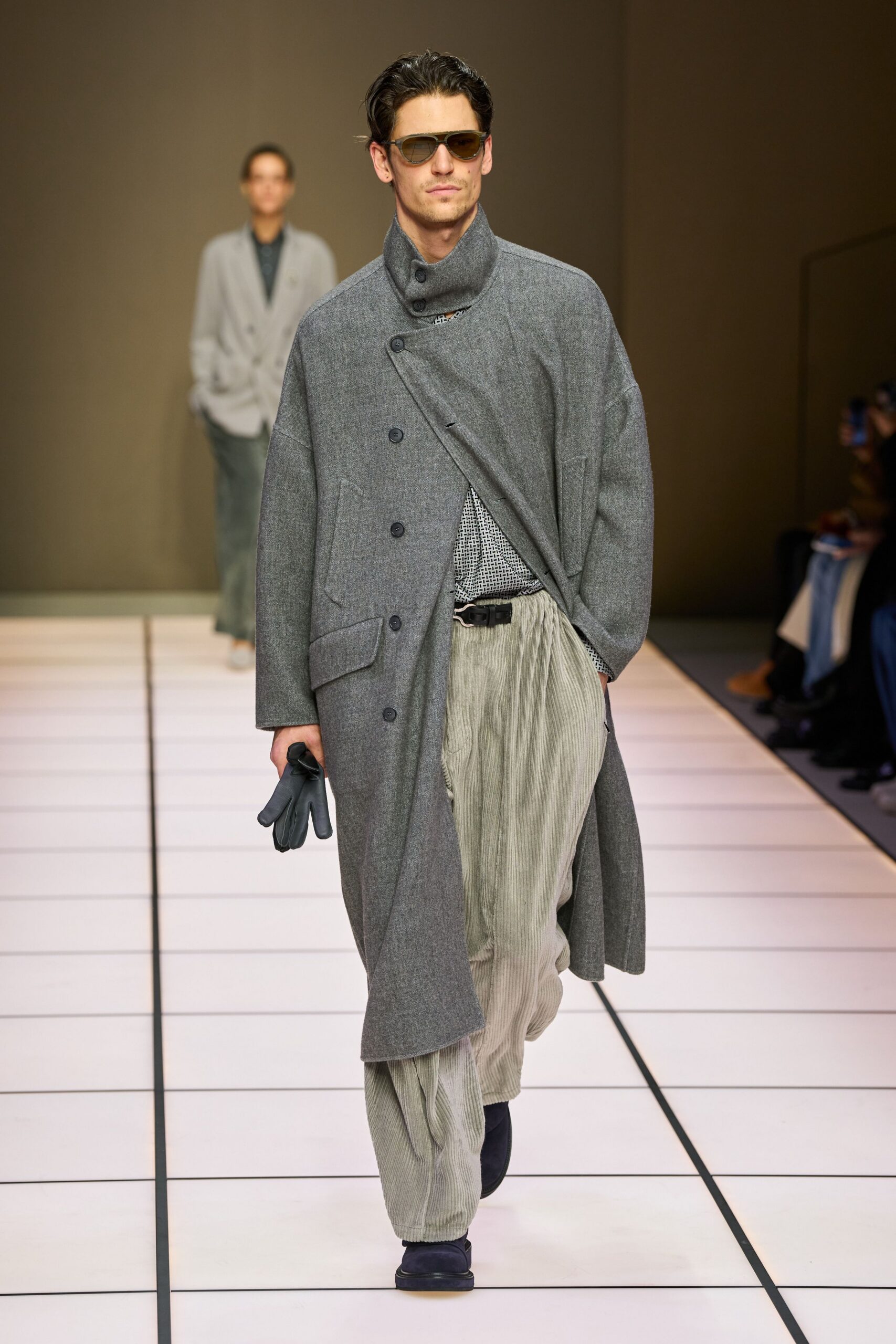 gray wool coat with black shirt
