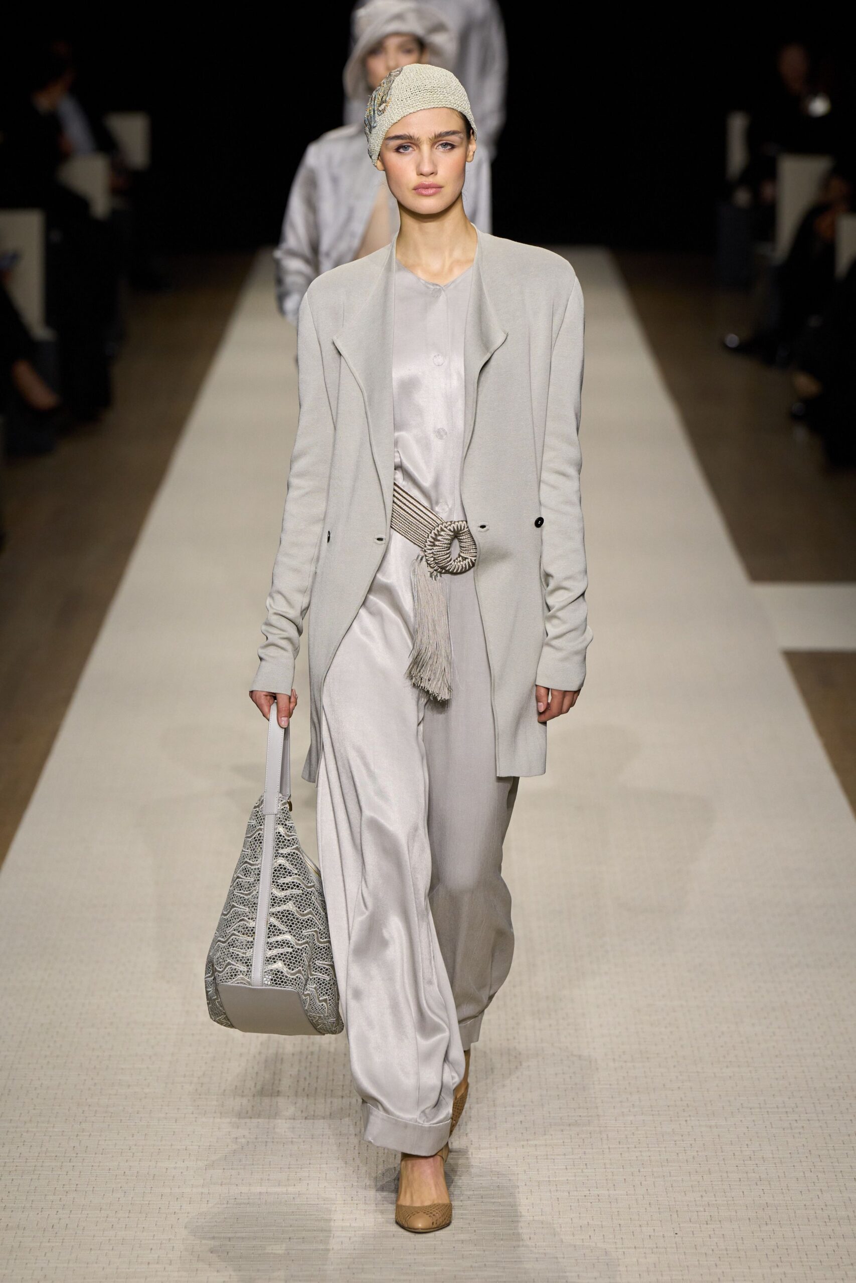 gray silk long-sleeve collared relaxed jacket