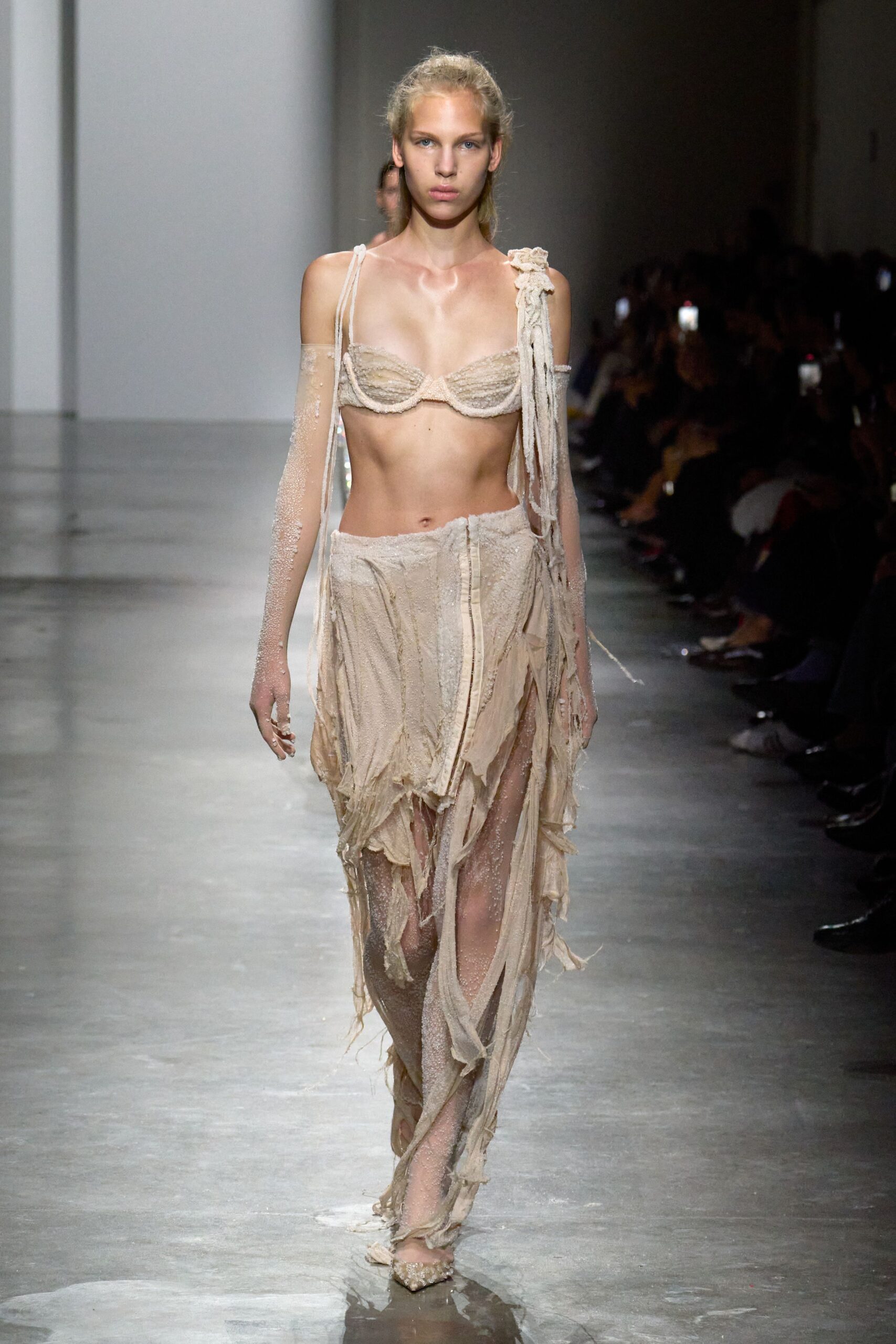 beige sheer fringed midi dress
