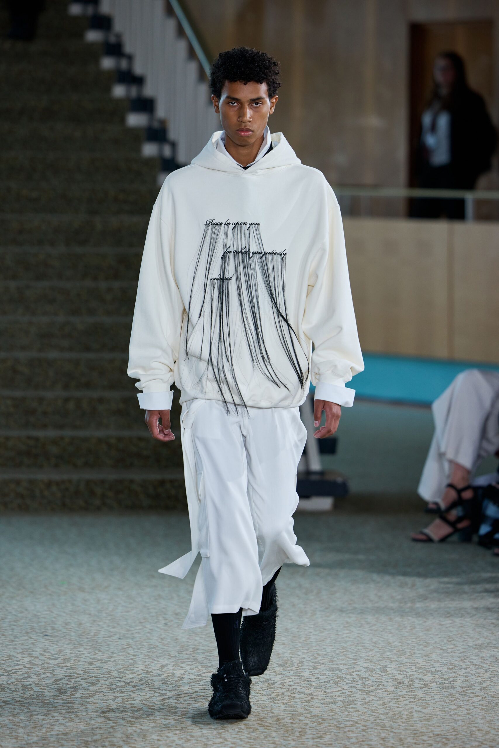white cotton long-sleeve hooded oversized printed hoodie