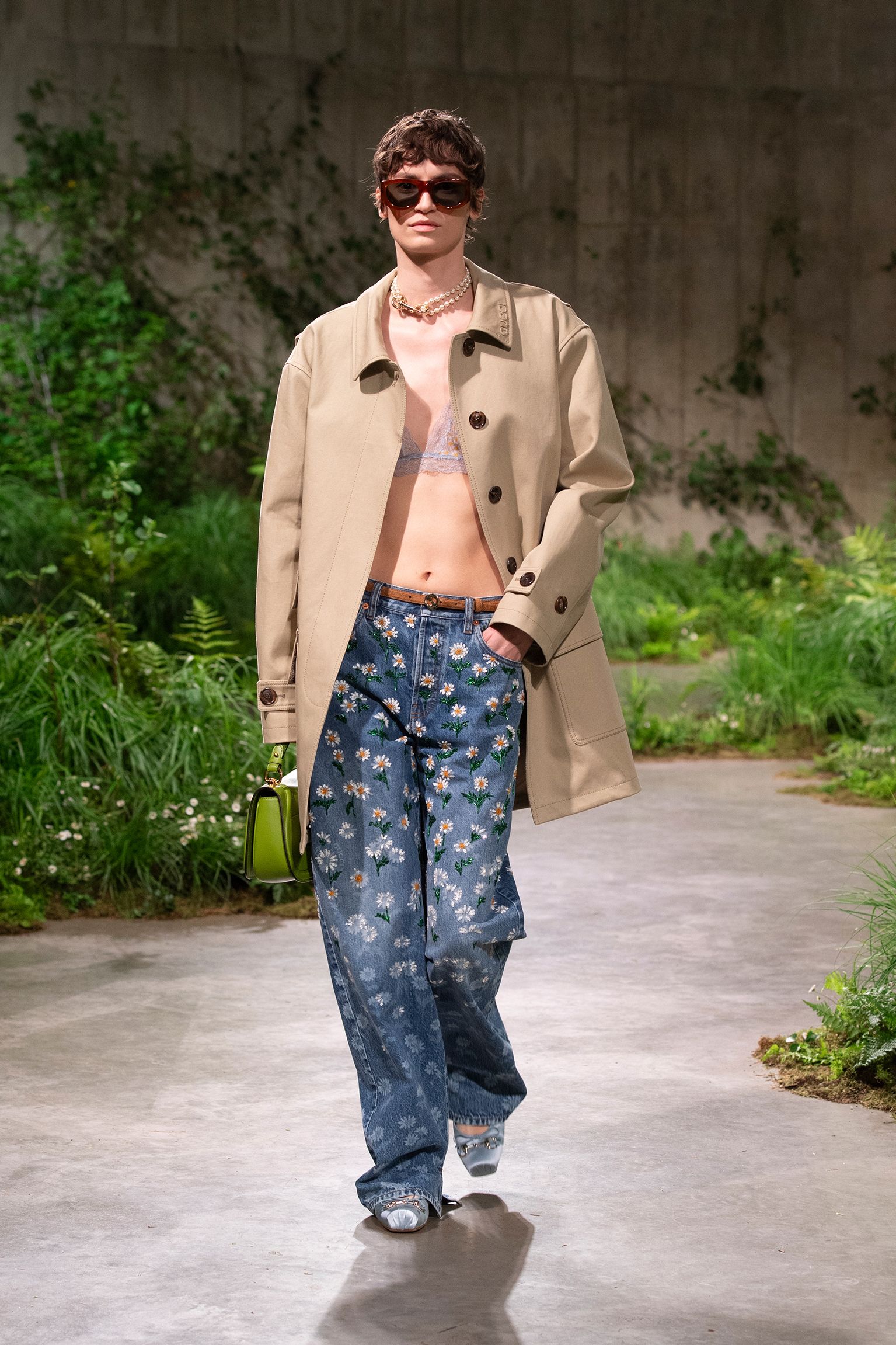 blue denim relaxed flared pants