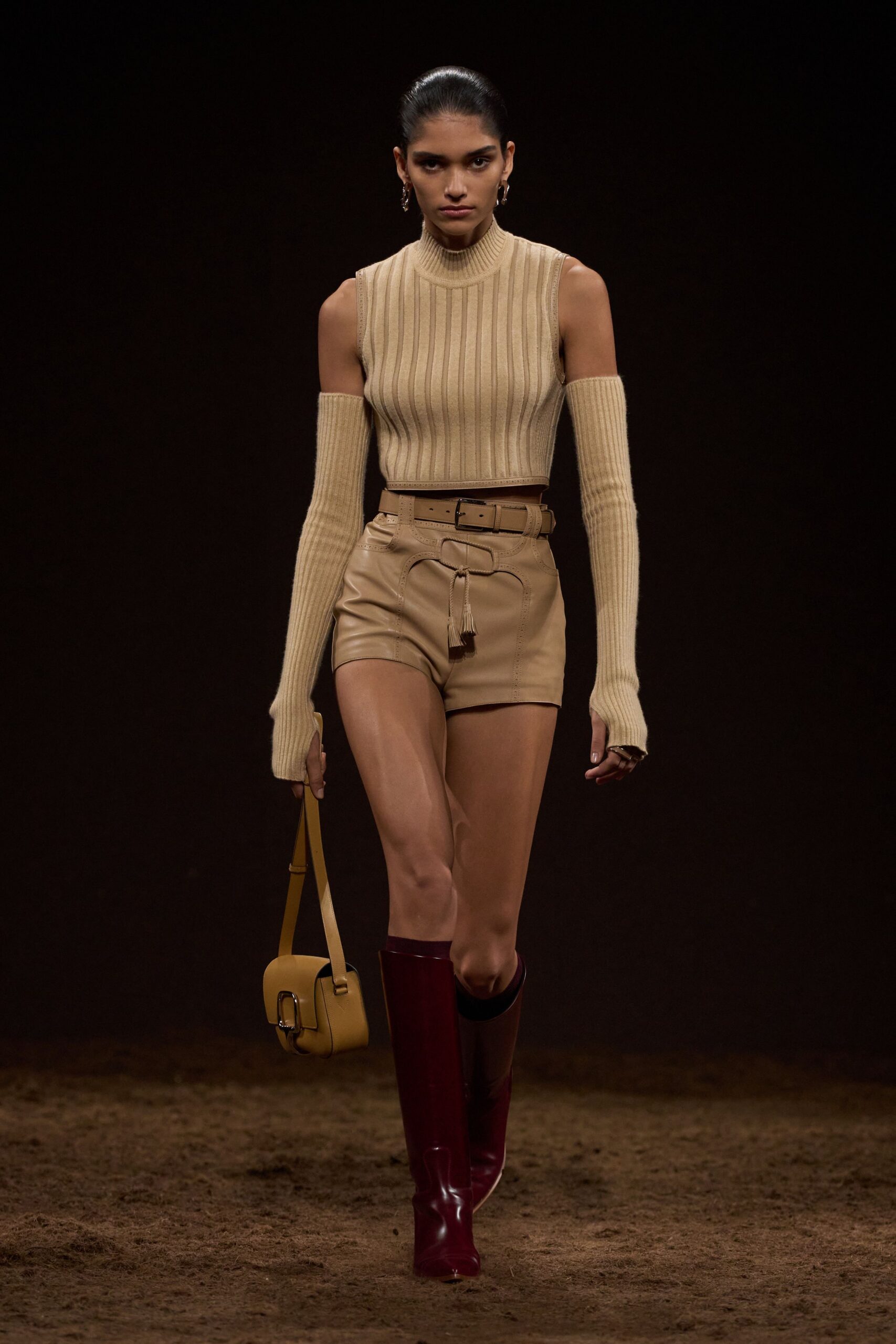 beige fitted top with shorts