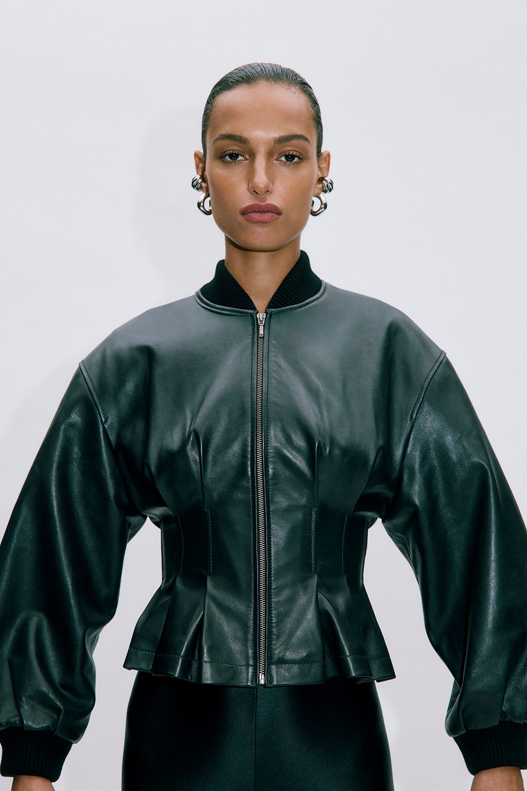 black leather fitted jacket