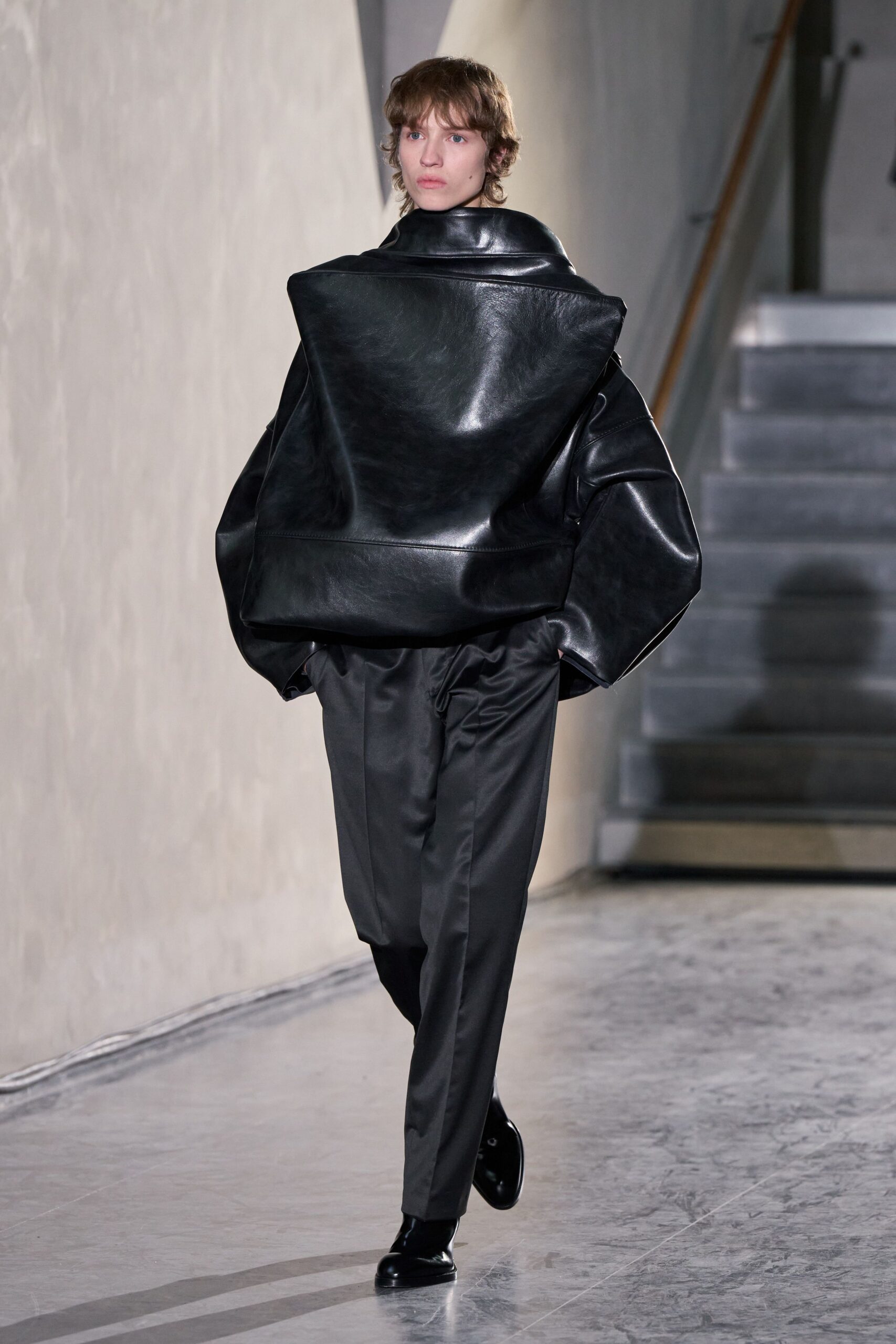 oversized black leather jacket