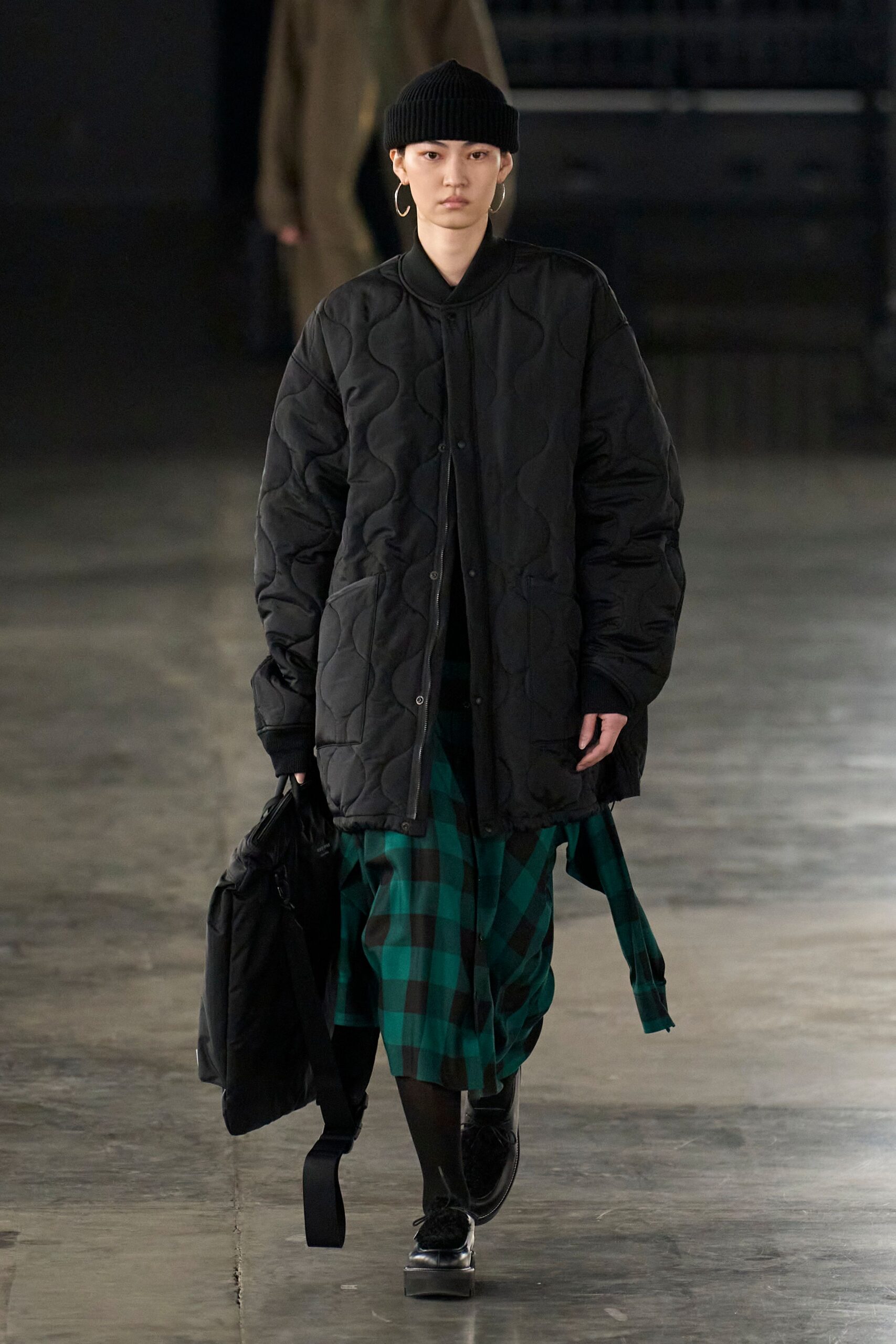 green cotton relaxed checked skirt
