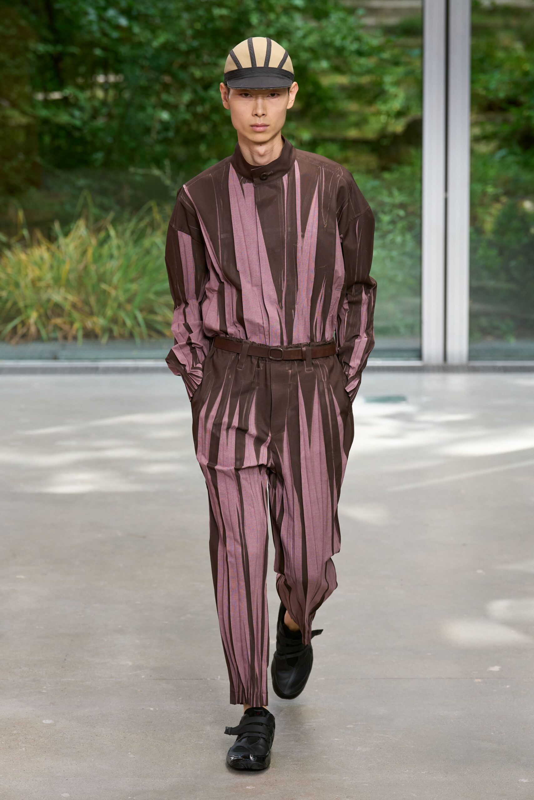brown and pink striped shirt and pants