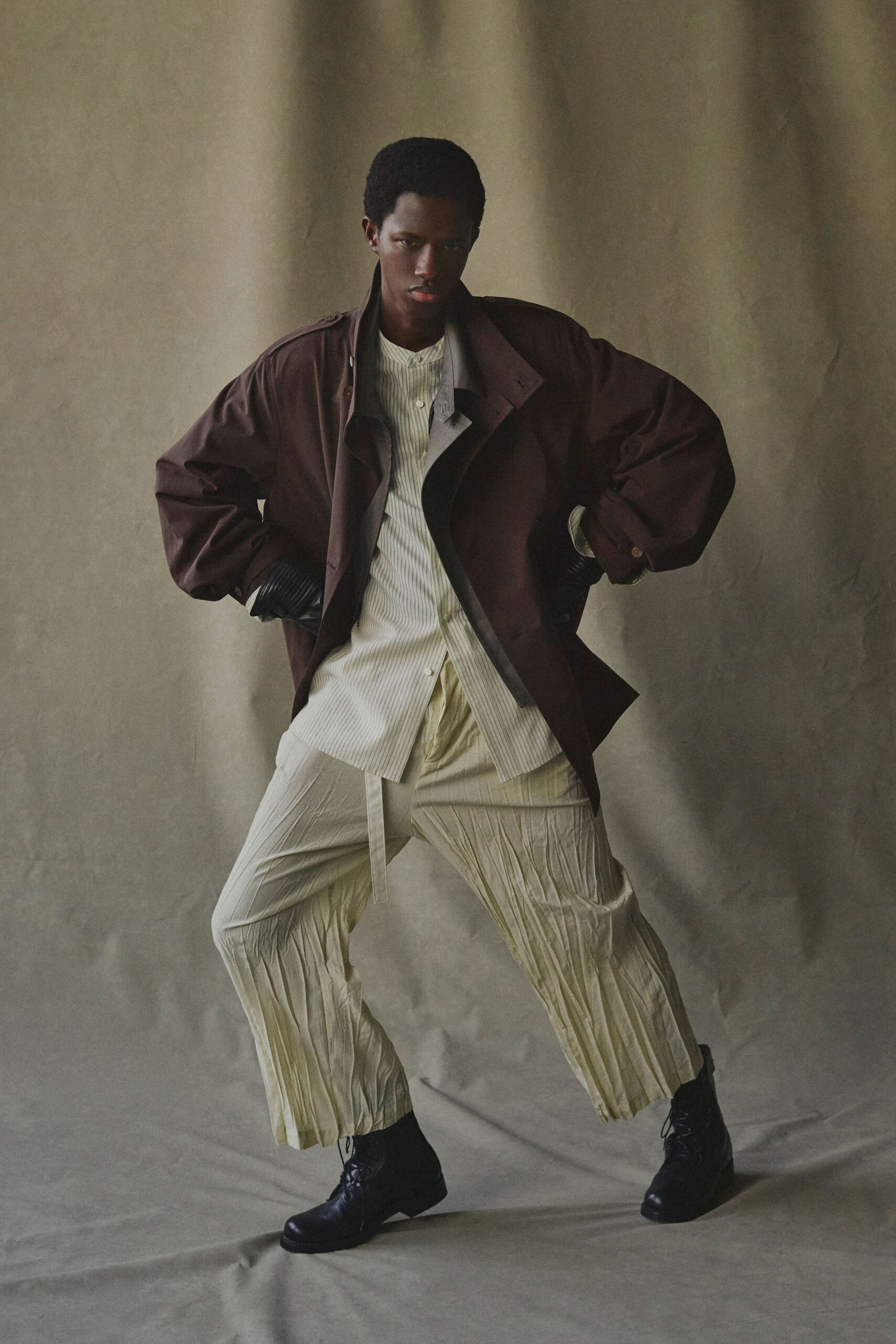 yellow cotton relaxed pleated pants