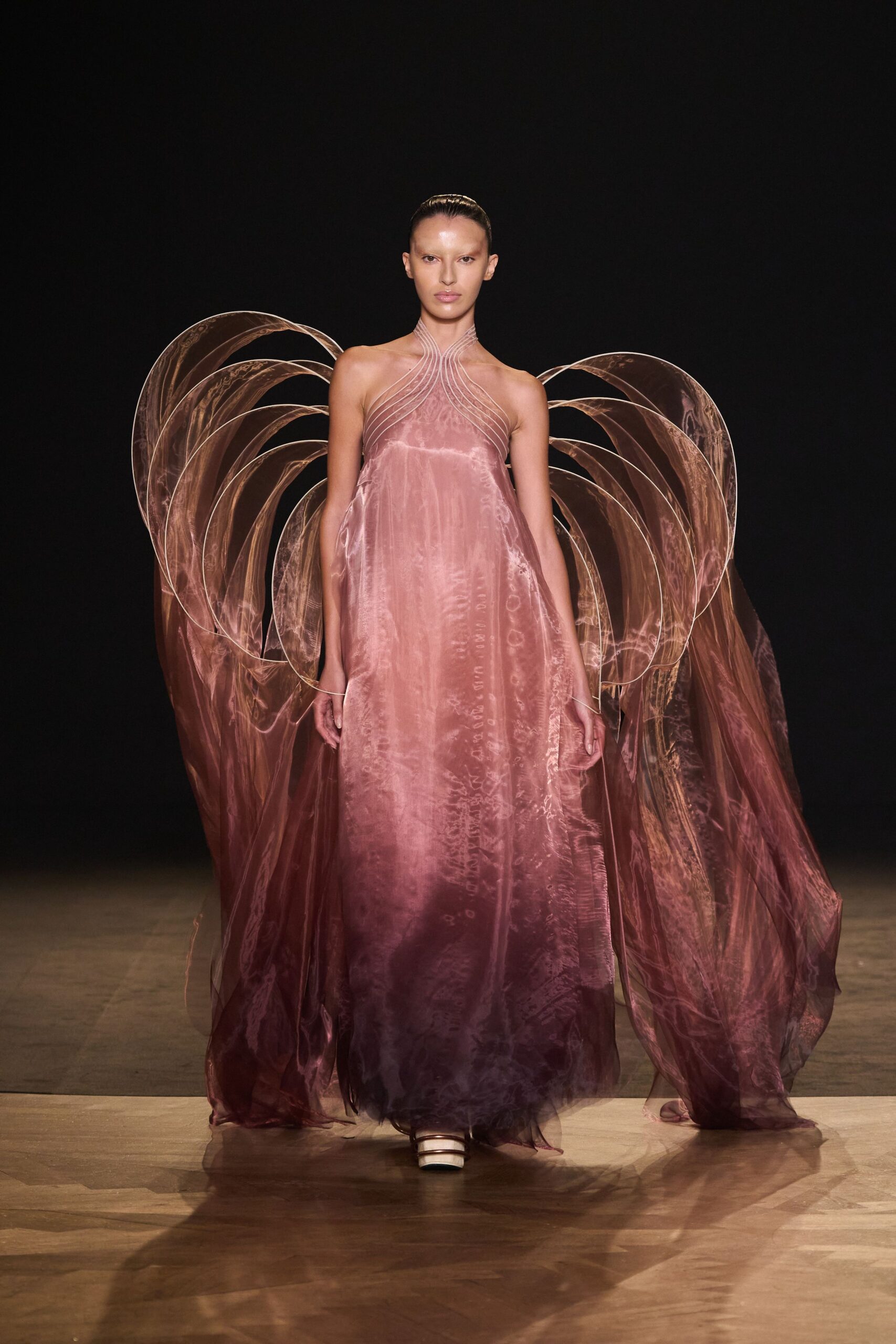 pink purple flowing gown