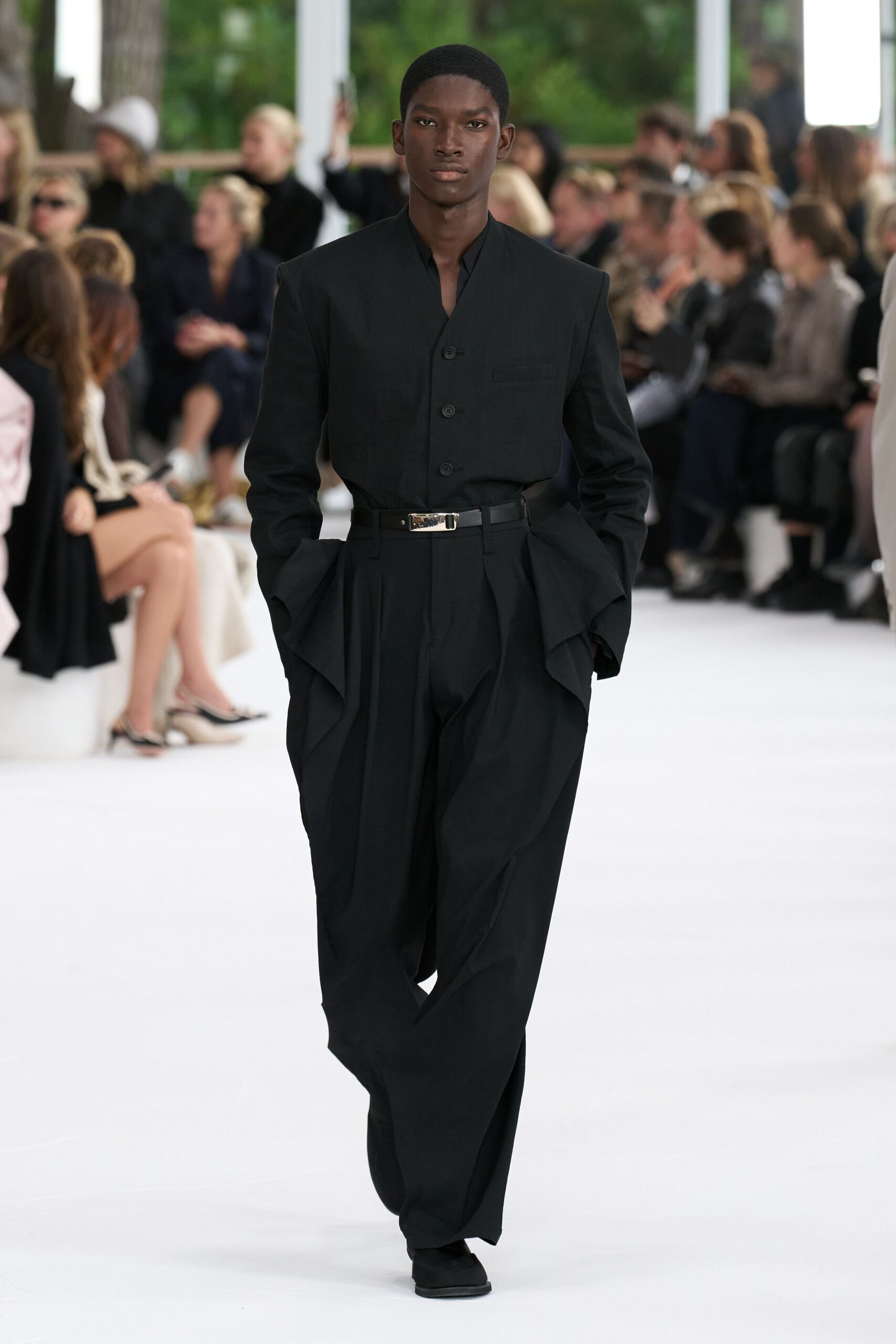 black relaxed suit with pleated pants