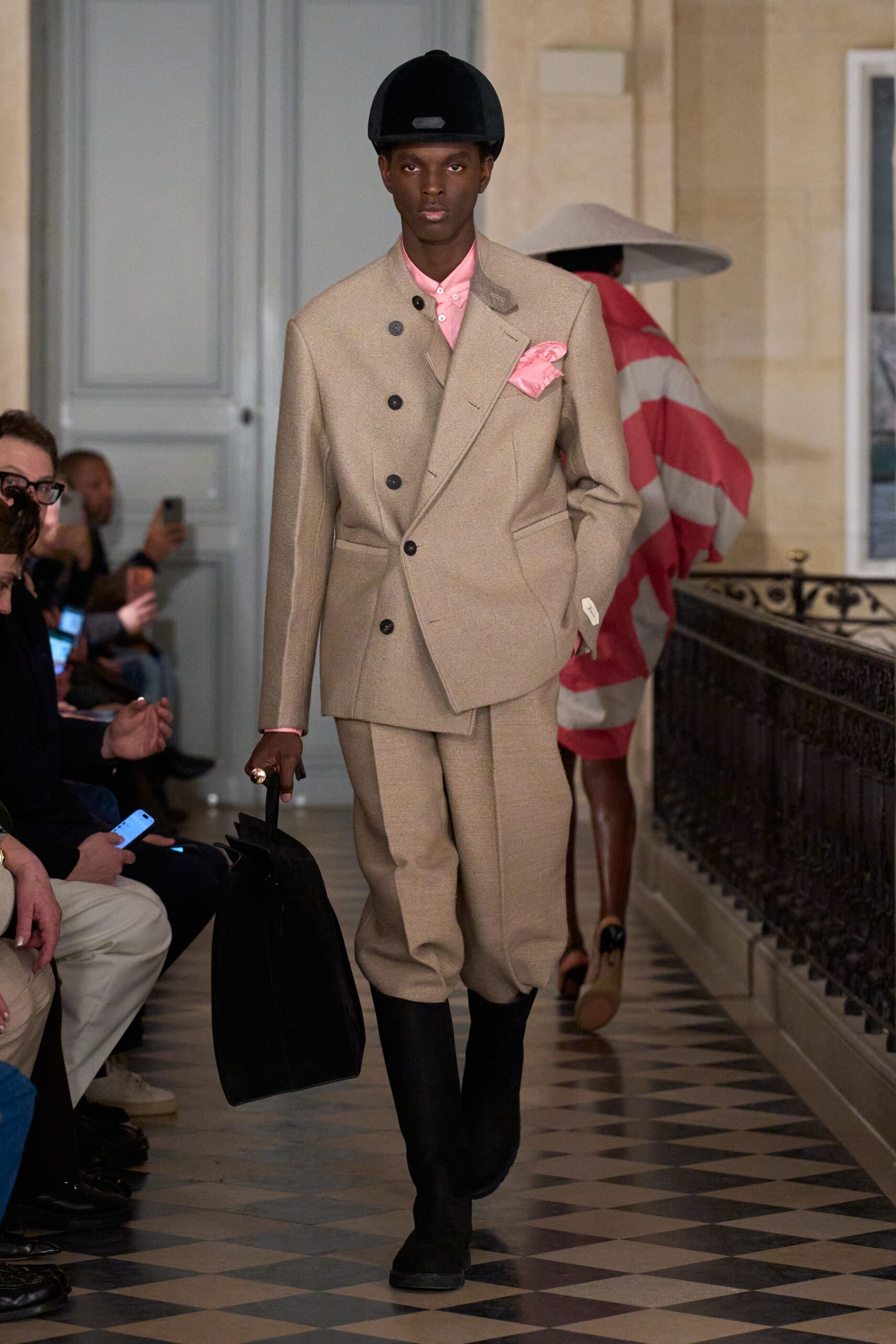 beige wool tailored straight-leg pants