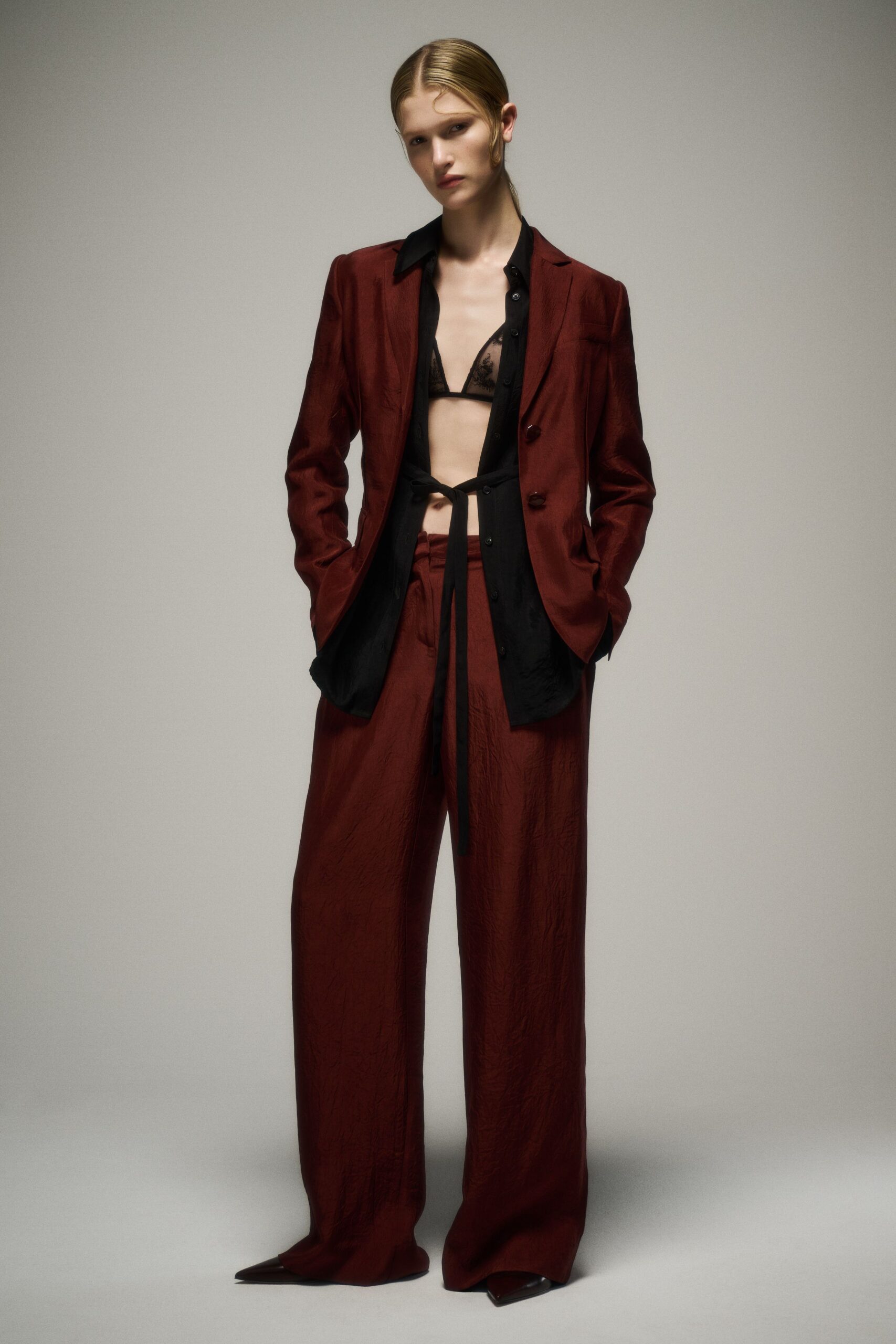 red silk relaxed wide-leg pants