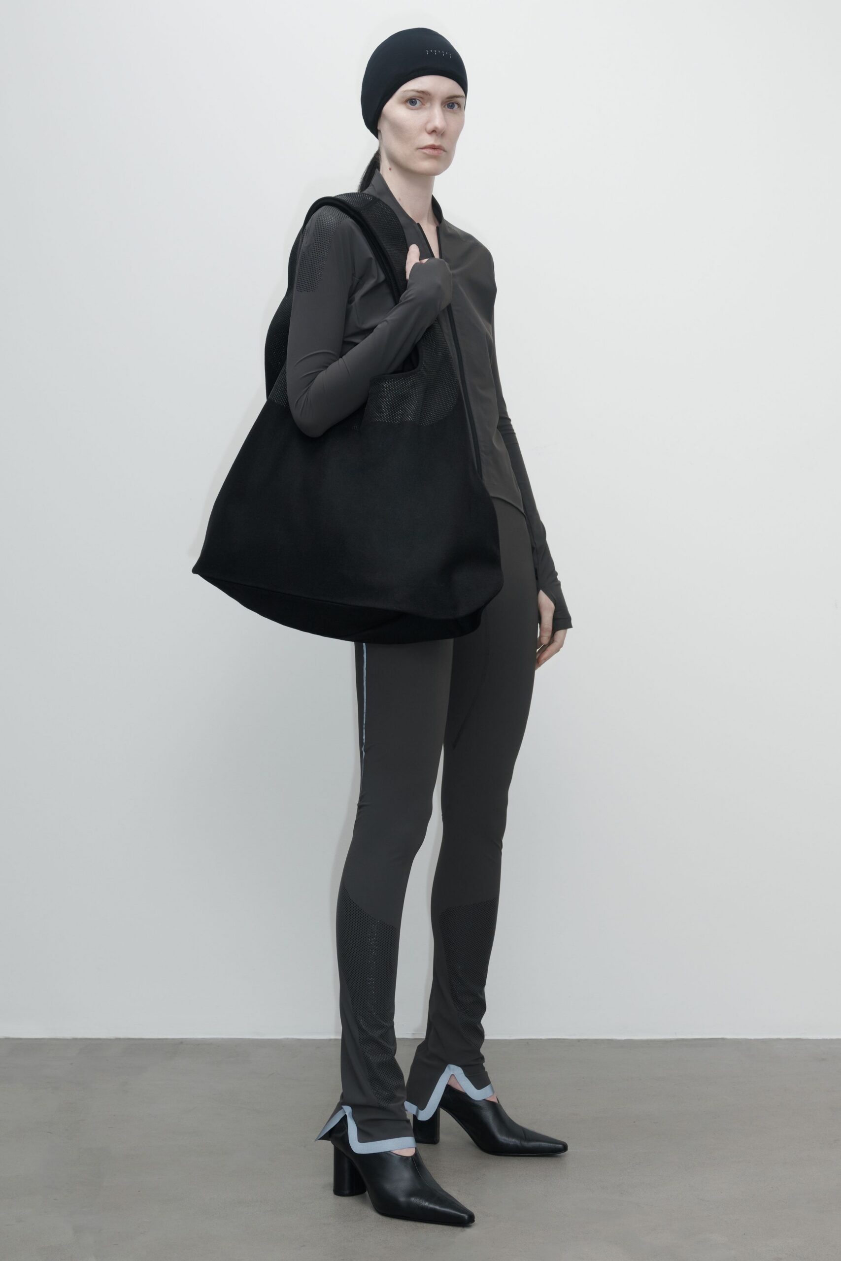 black fitted top and pants