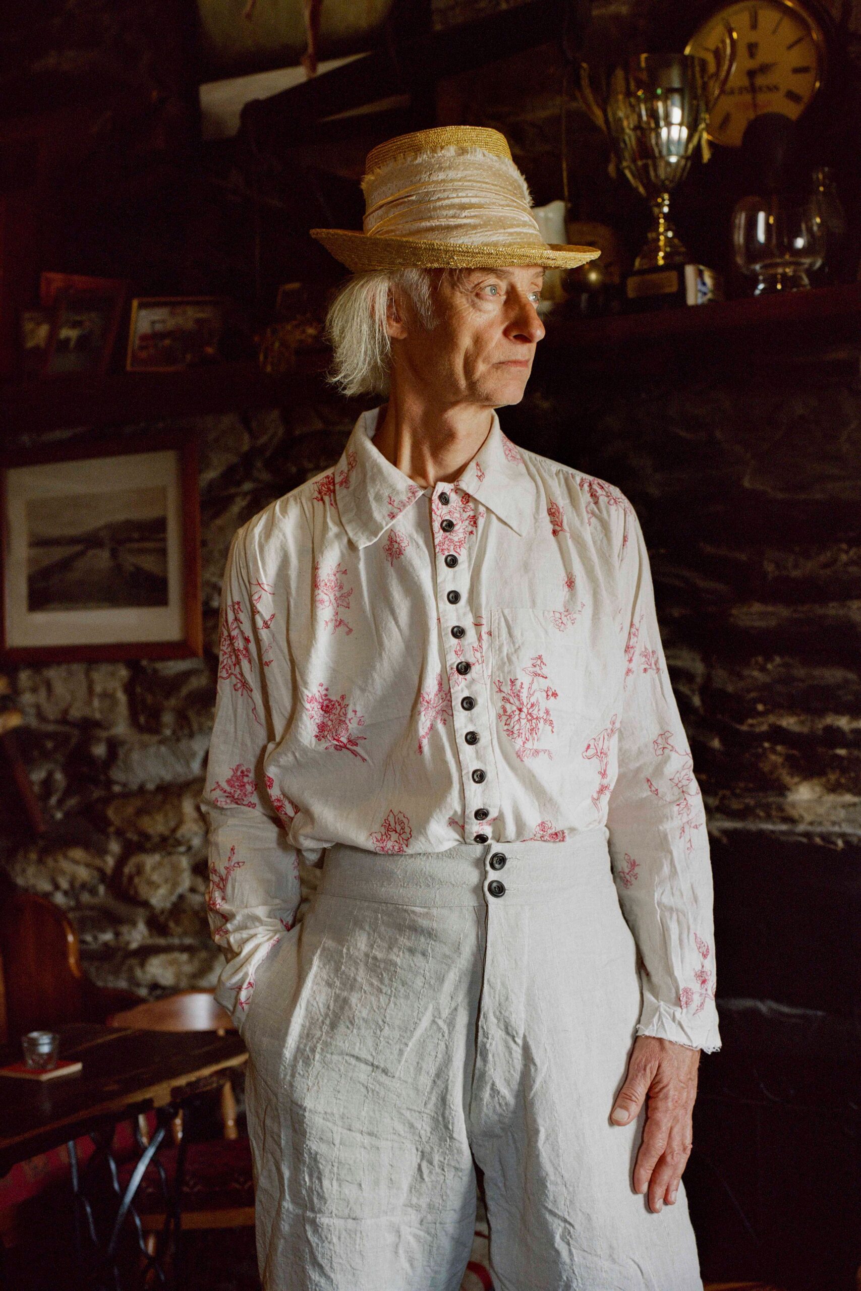 white cotton long-sleeve collared relaxed floral buttoned shirt