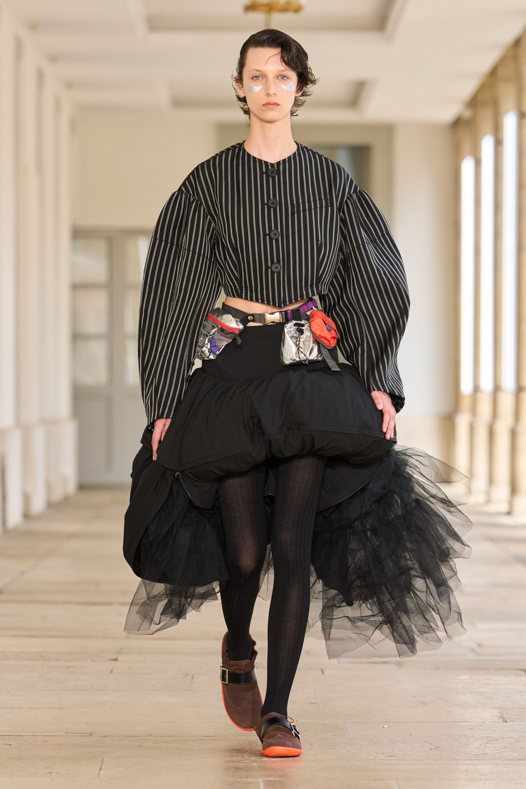 black striped top with tiered skirt
