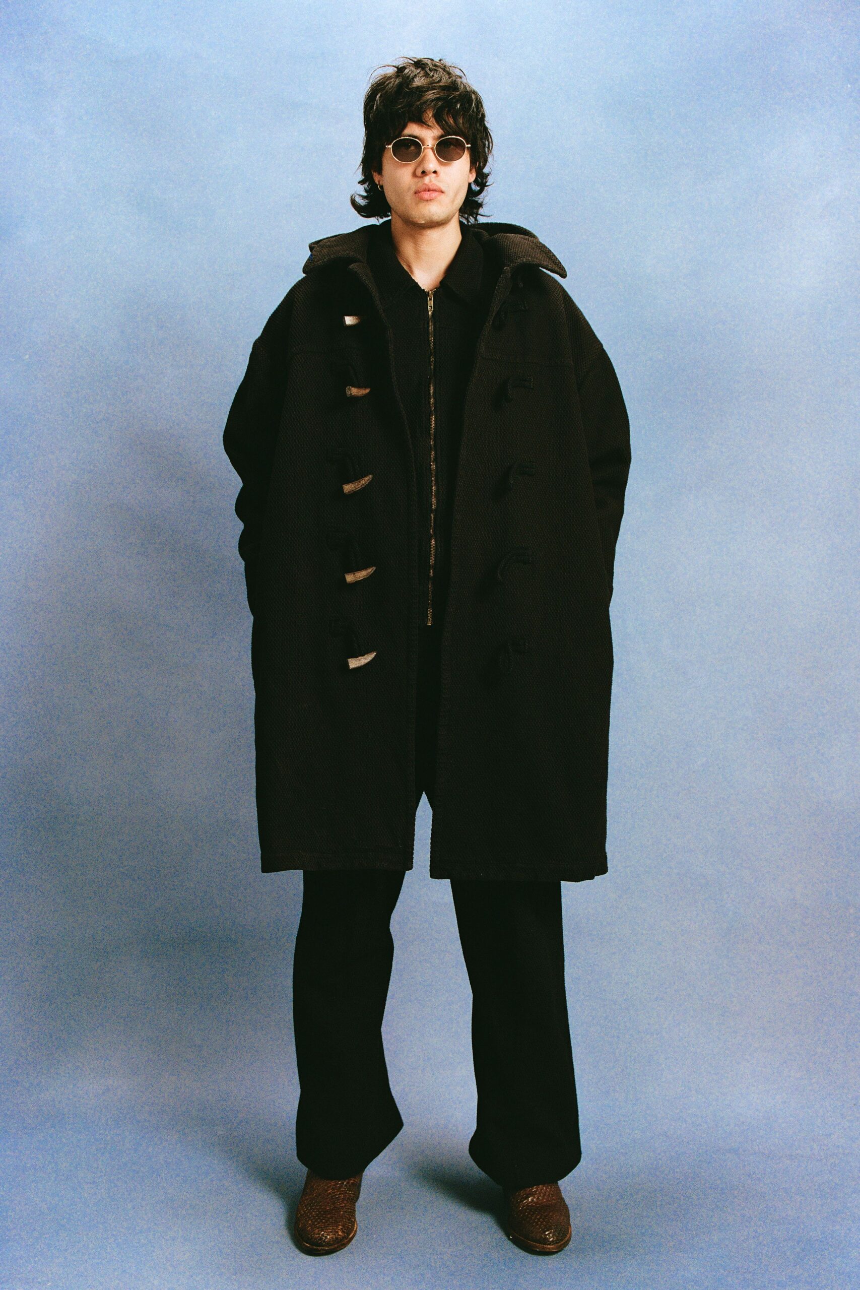black cotton long-sleeve fitted zippered jumpsuit
