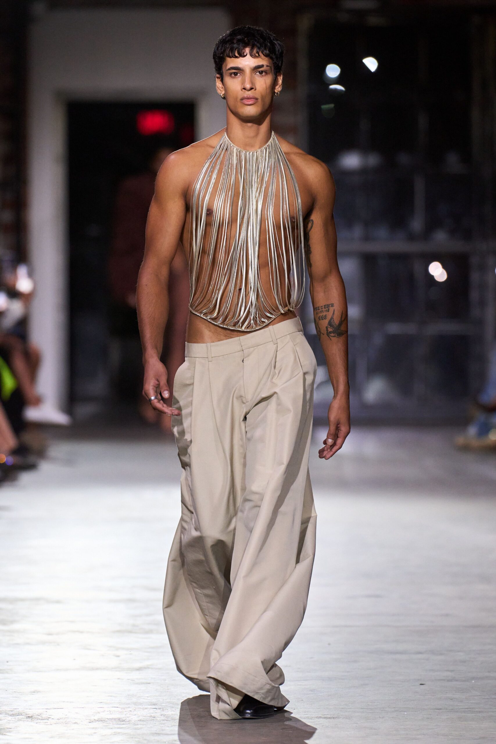 beige fitted top and relaxed pants